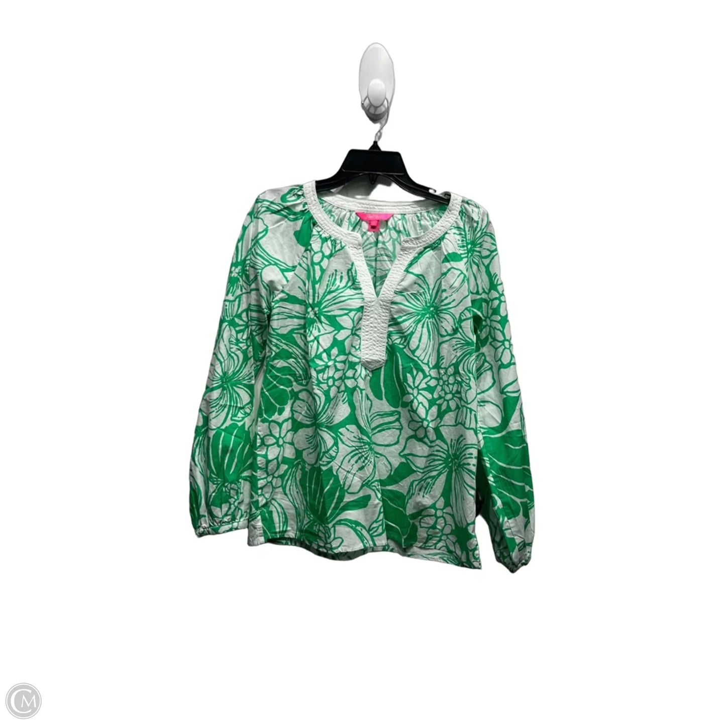 Top Long Sleeve Designer By Lilly Pulitzer In Green & White, Size: M