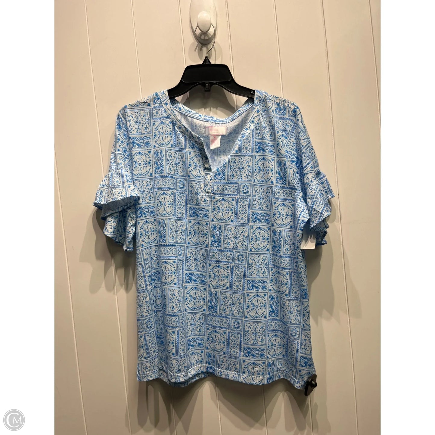 Top Short Sleeve By Stella Parker In Blue & White, Size: Xl