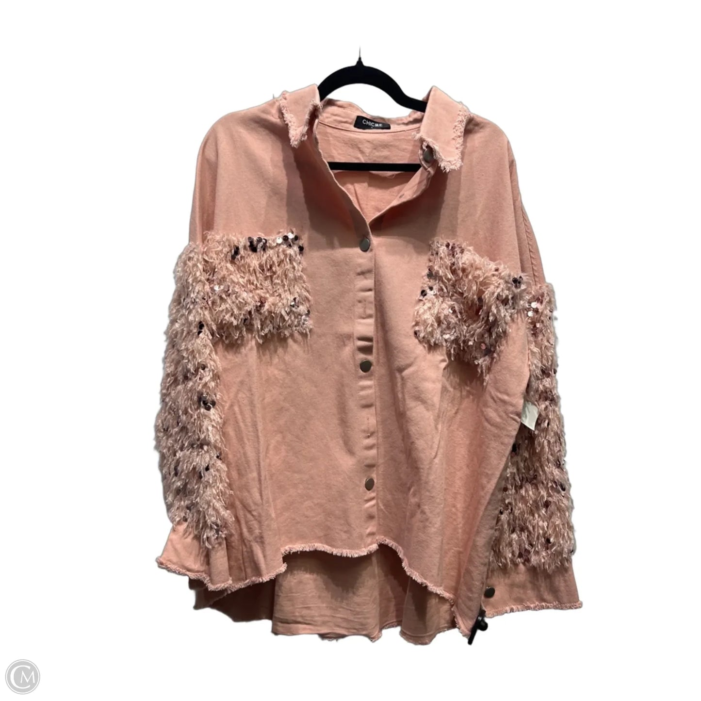 Jacket Denim By Chicme In Pink Denim, Size: L