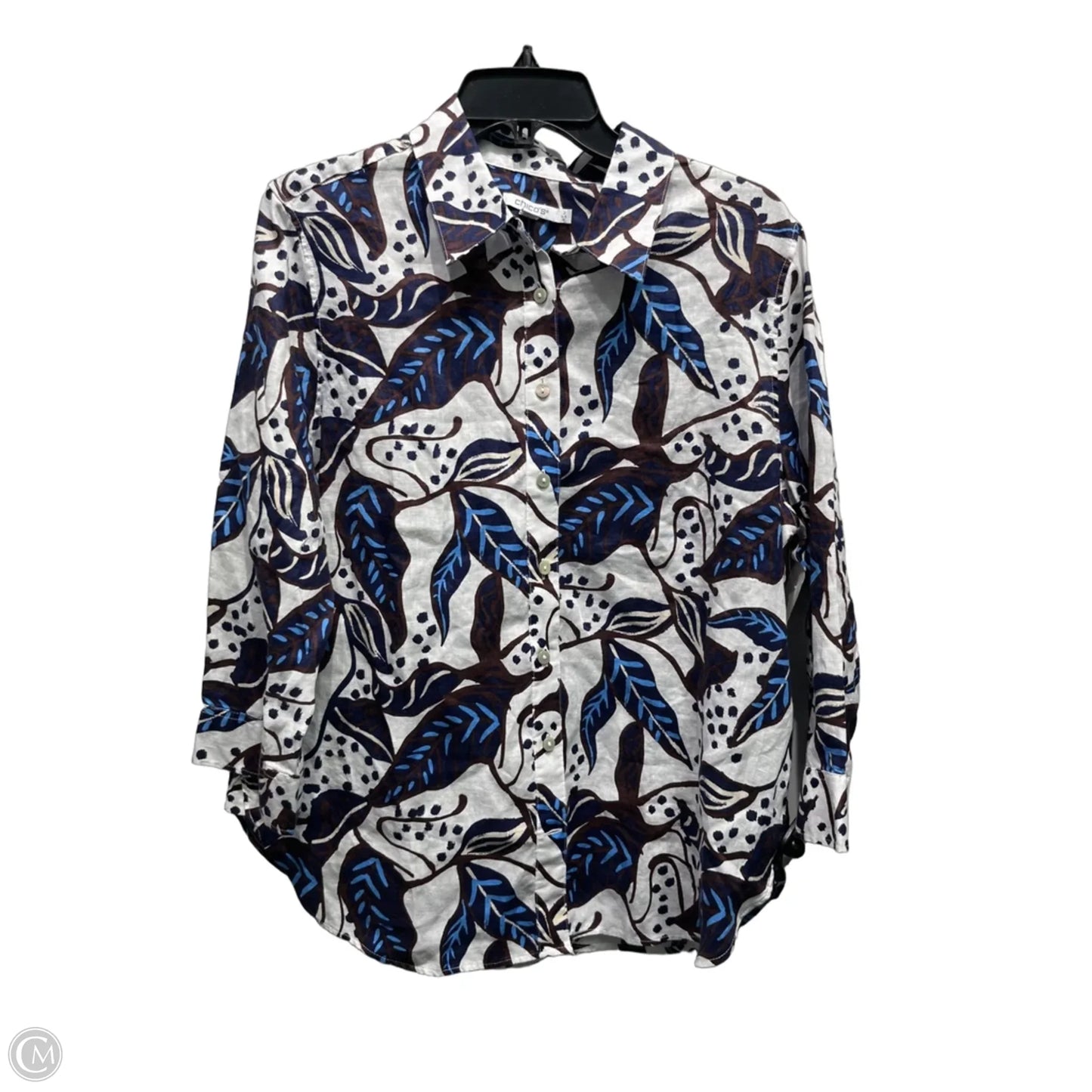 Top Long Sleeve By Chicos In Blue & White, Size: 12