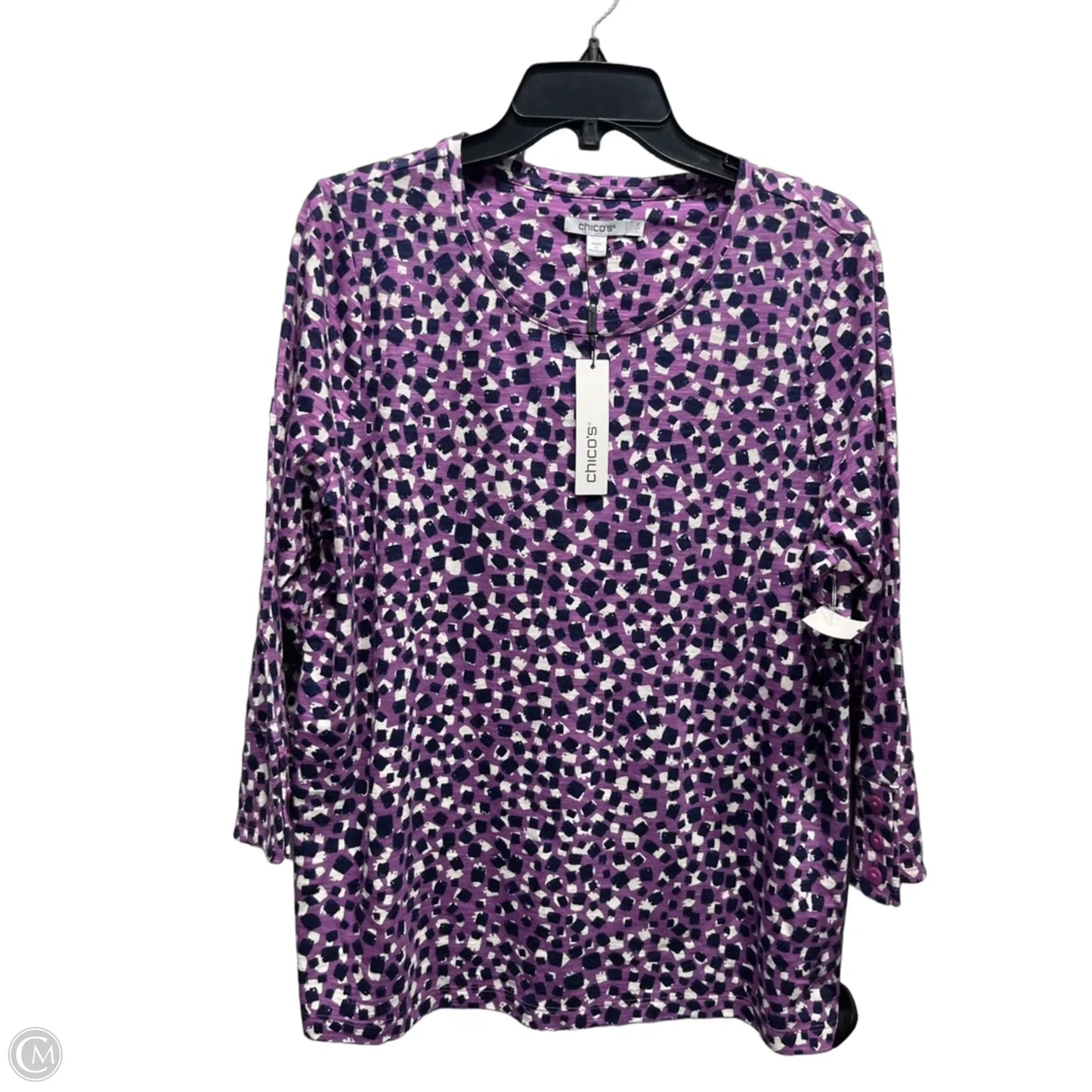 Top Long Sleeve By Chicos In Purple & White, Size: L