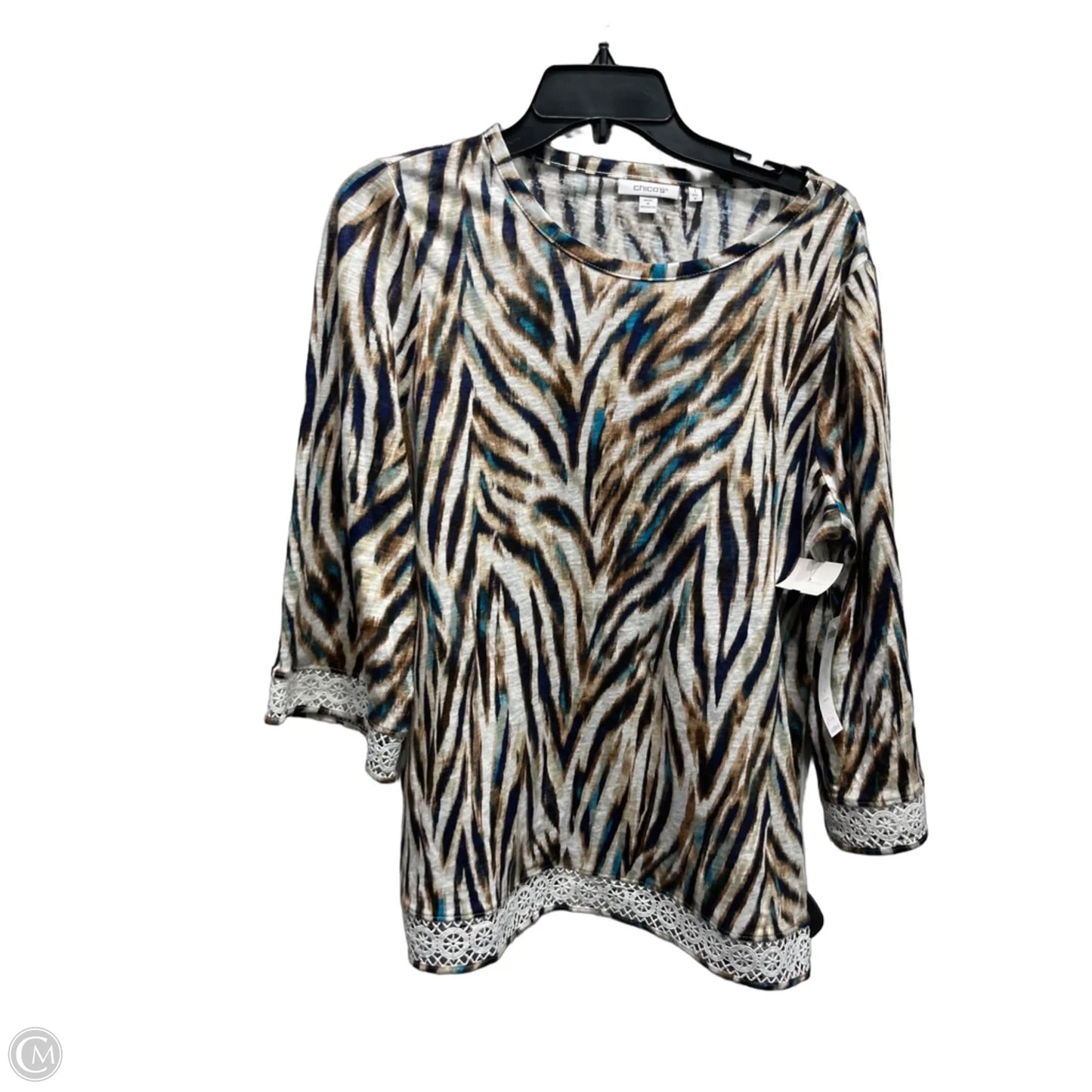 Top Short Sleeve By Chicos In Brown & Cream, Size: M