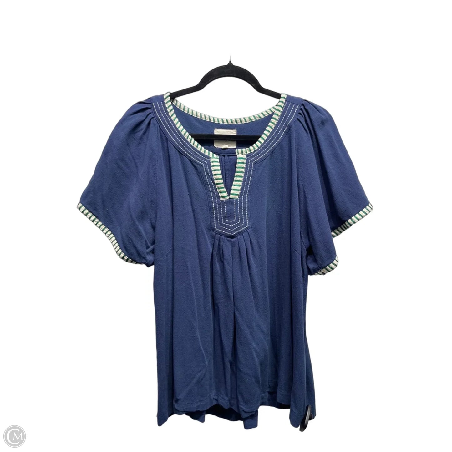Top Short Sleeve By Umgee In Blue & White, Size: L
