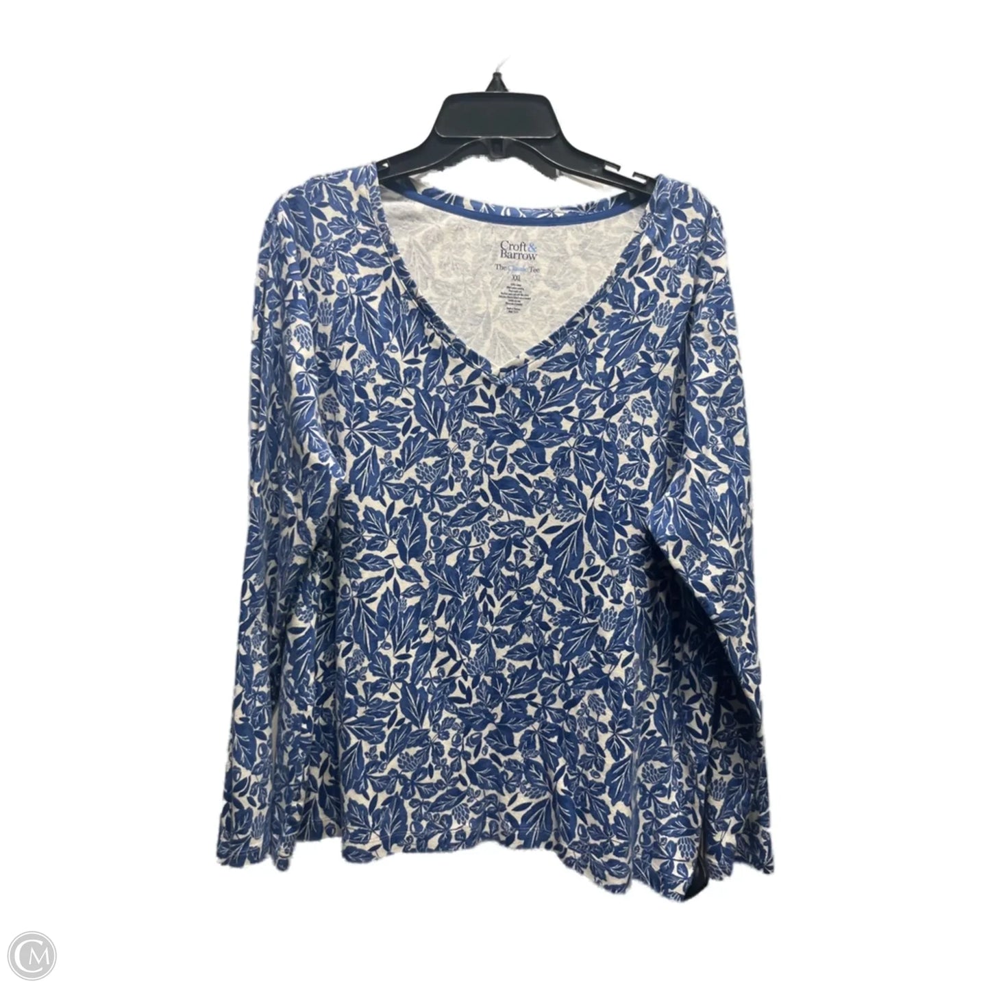 Top Long Sleeve By Croft And Barrow In Blue & White, Size: Xxl