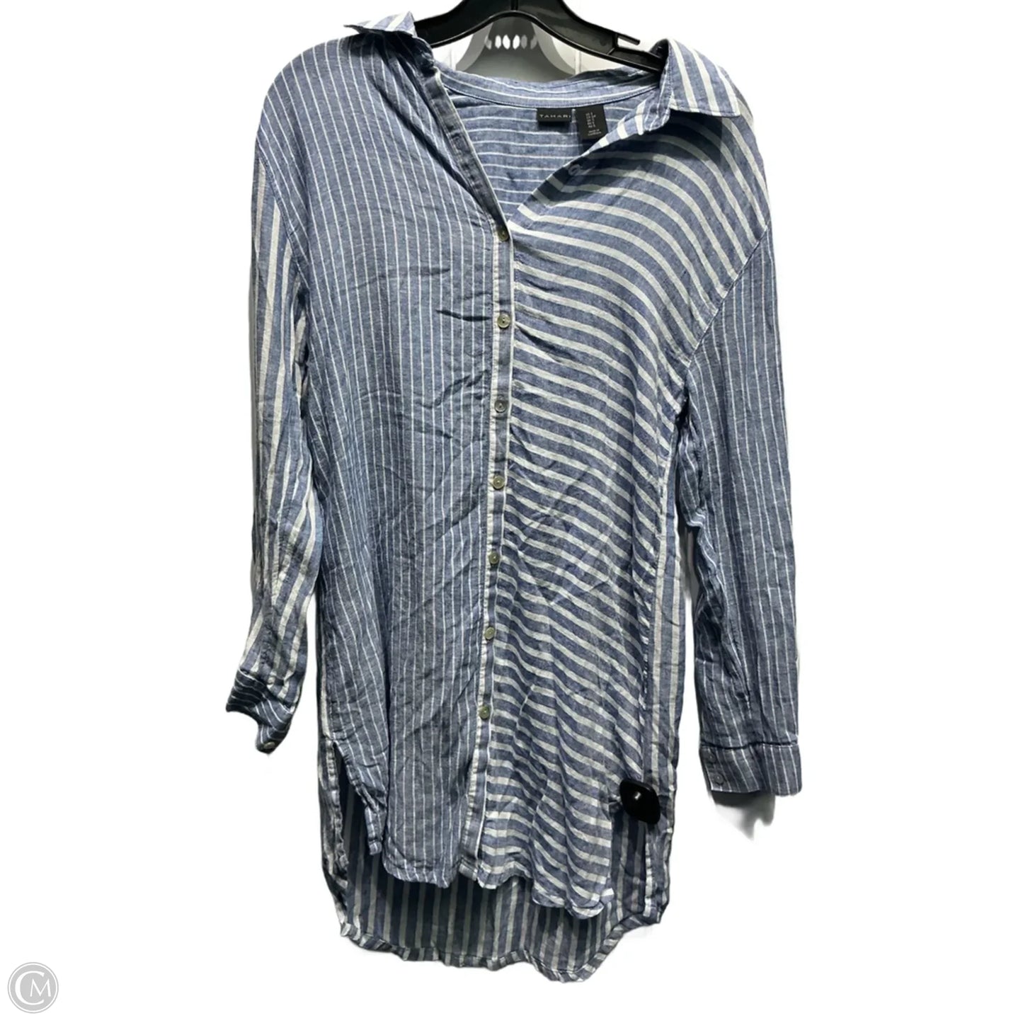 Top Long Sleeve By Tahari By Arthur Levine In Blue & White, Size: S