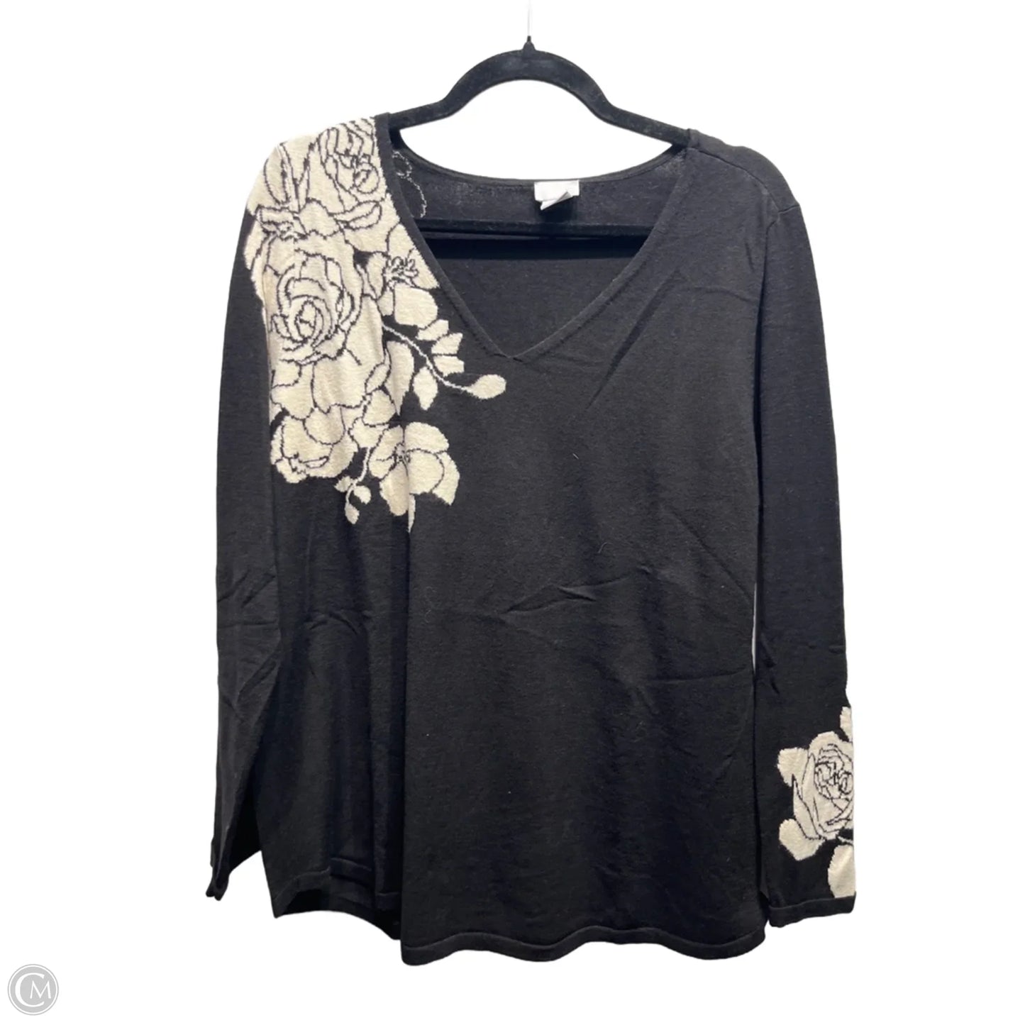 Sweater By Chicos In Black & White, Size: L