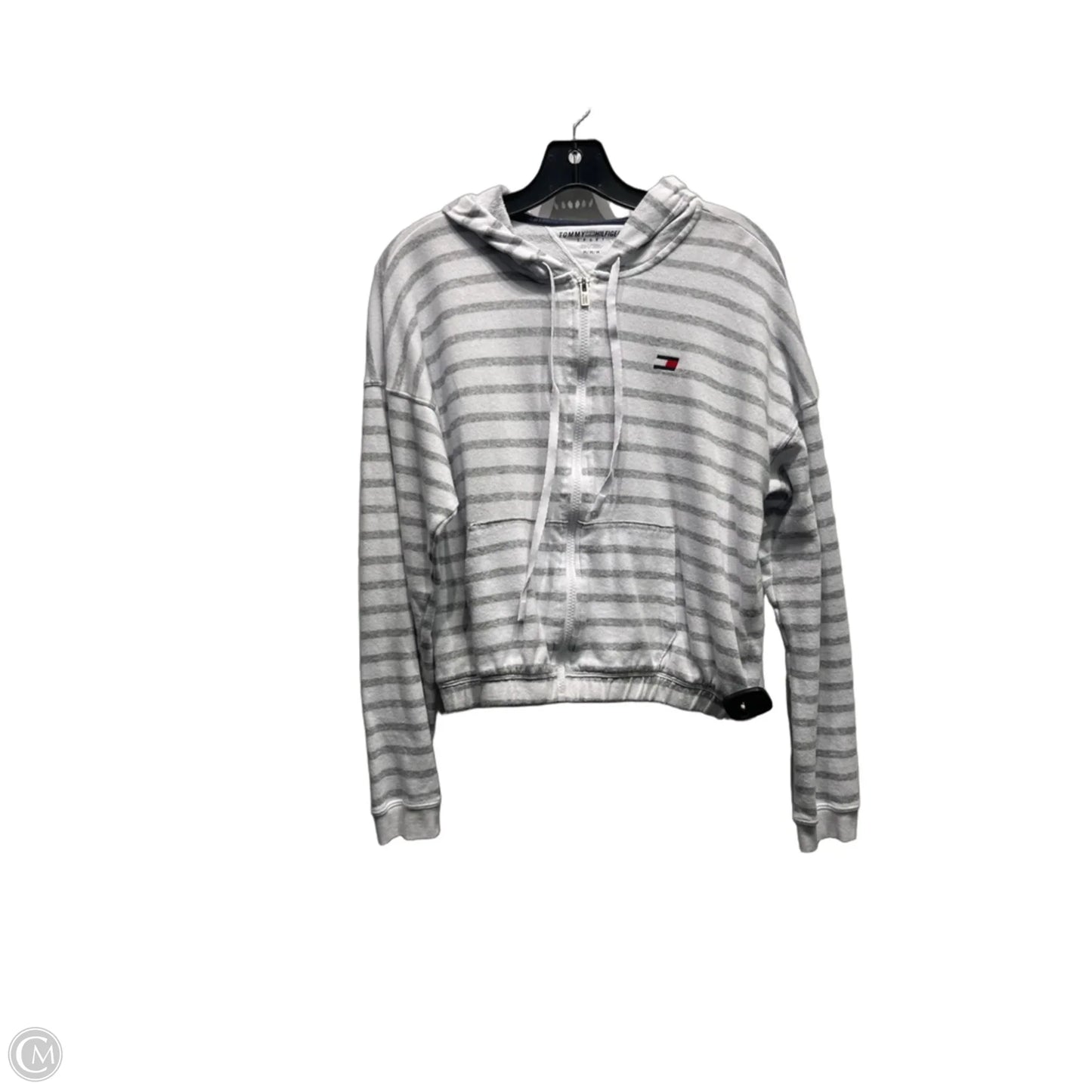 Sweatshirt Hoodie By Tommy Hilfiger In Grey & White, Size: M