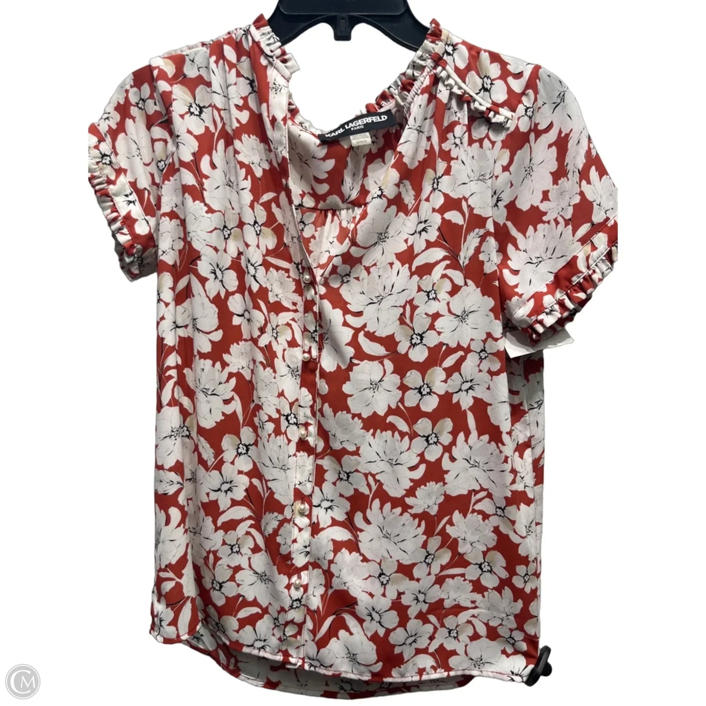 Top Short Sleeve Designer By Karl Lagerfeld In Red & White, Size: M