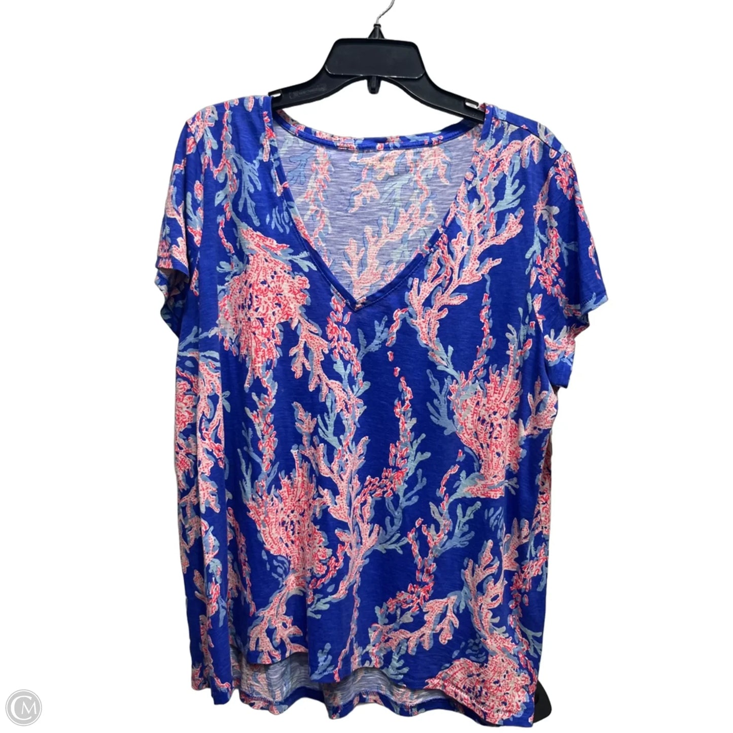 Top Short Sleeve Designer By Lilly Pulitzer In Blue & Orange, Size: Xl