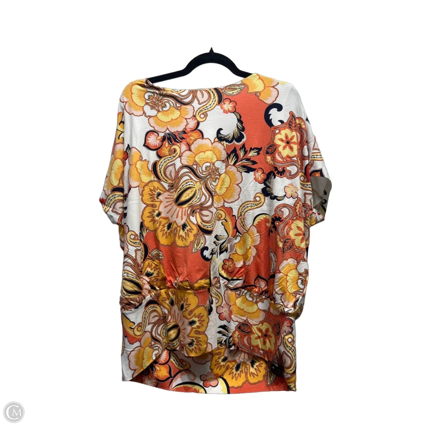 Top Short Sleeve By Chicos In Orange & White, Size: Xxl