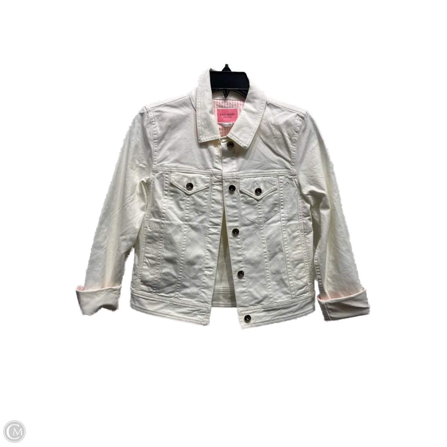 Jacket Designer By Kate Spade In White Denim, Size: S