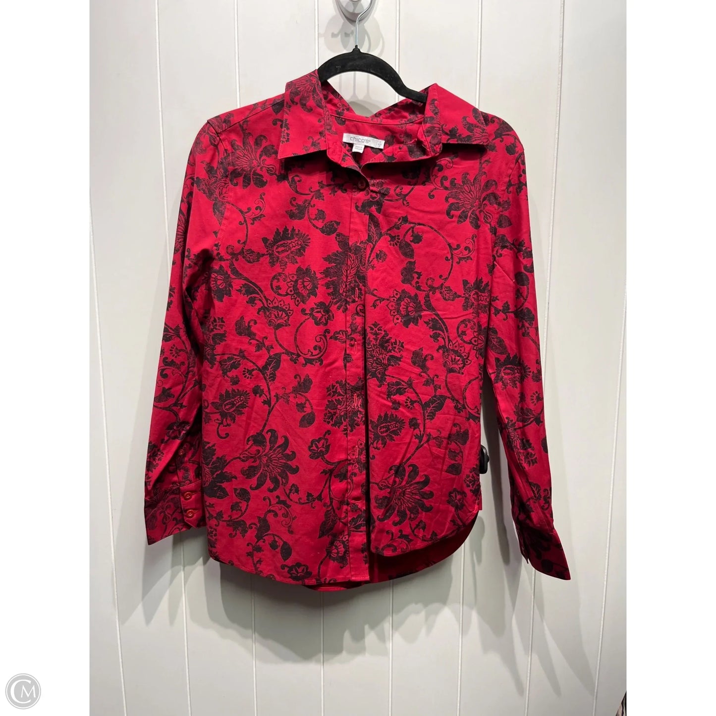 Top Long Sleeve By Chicos In Black & Red, Size: 8