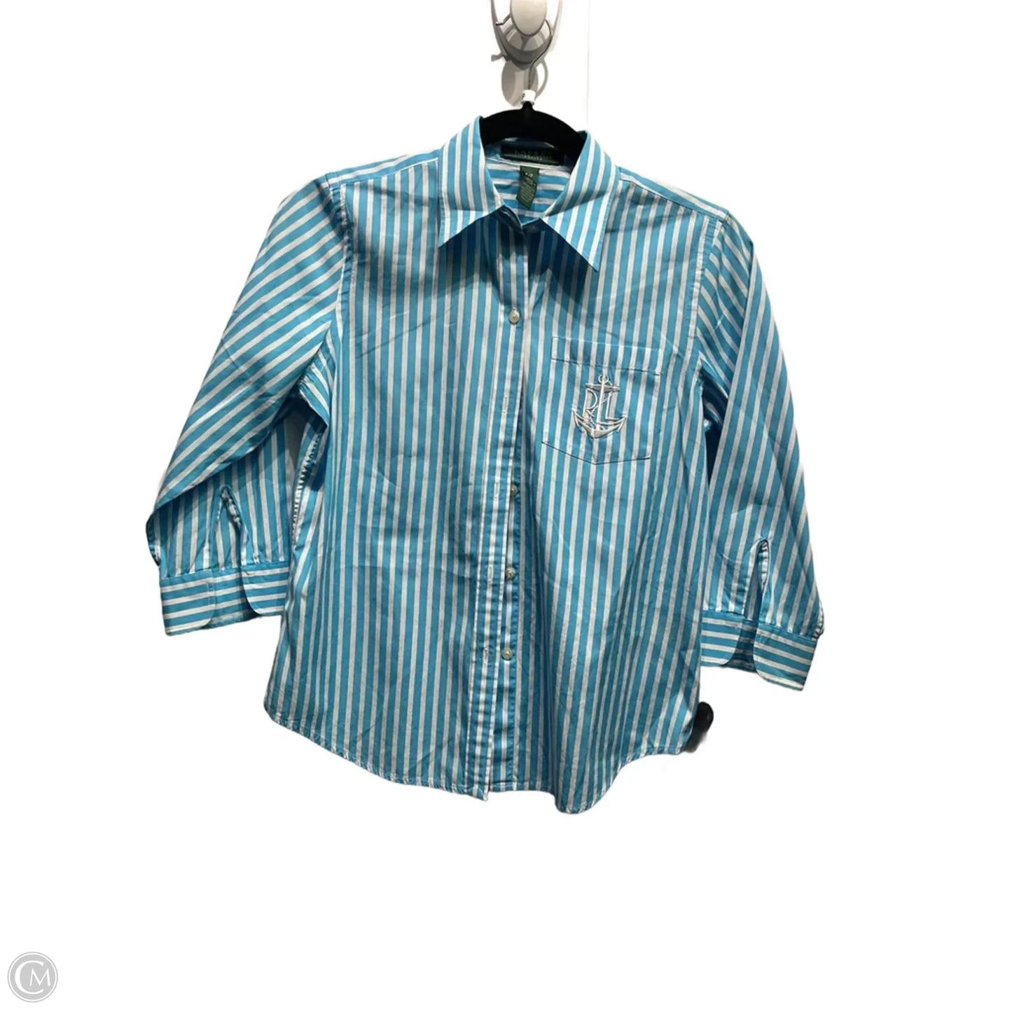 Top Long Sleeve By Ralph Lauren In Blue & White, Size: Sp