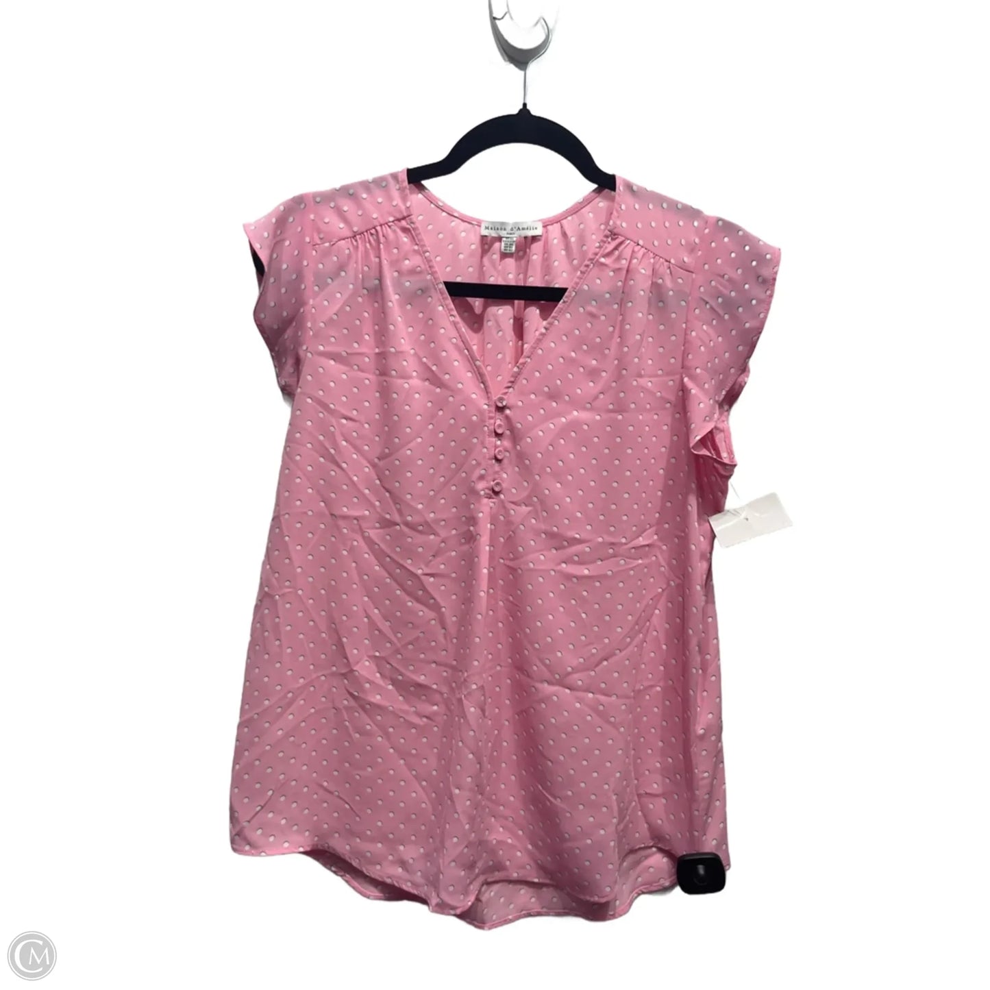 Top Short Sleeve By Maison Damelie In Pink & White, Size: Xs