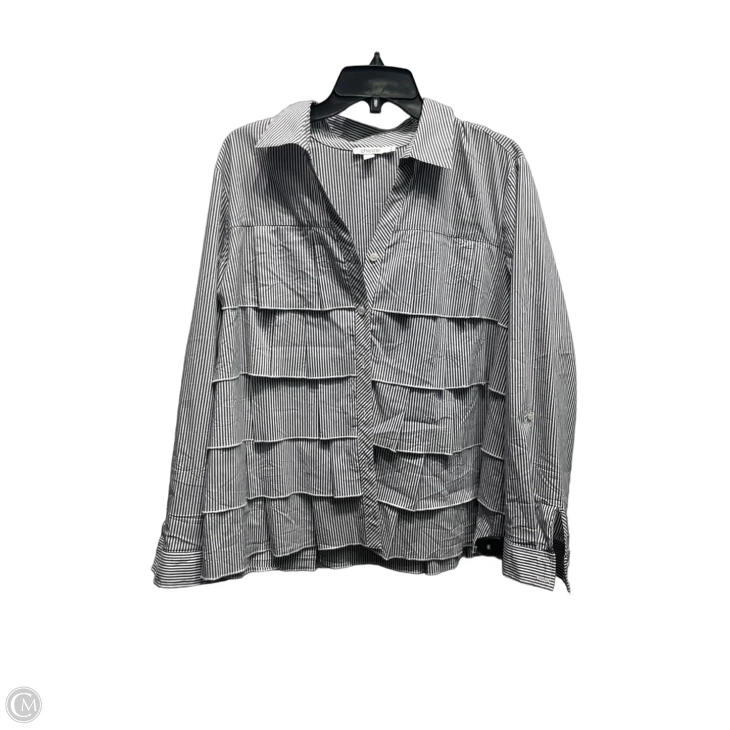 Top Long Sleeve By Chicos In Grey & White, Size: 16