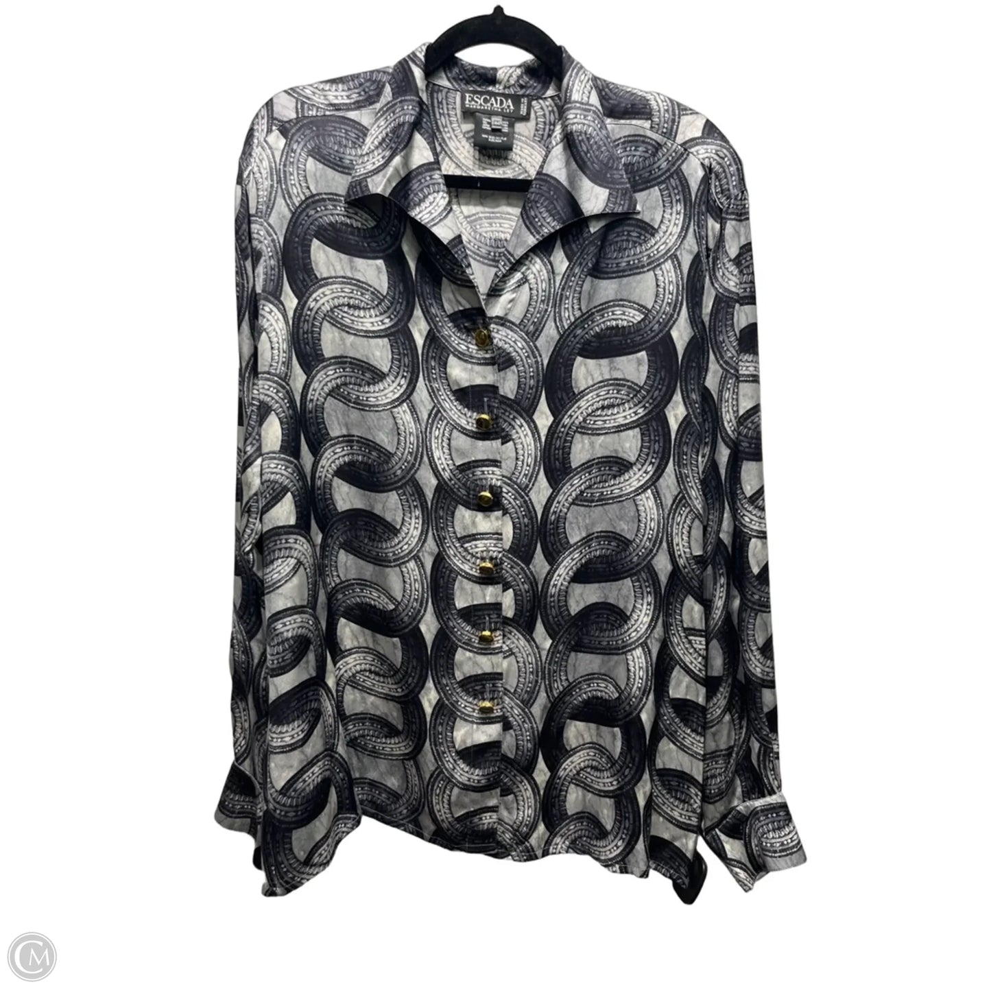 Top 3/4 Sleeve Designer By Escada In Black & Grey, Size: 14