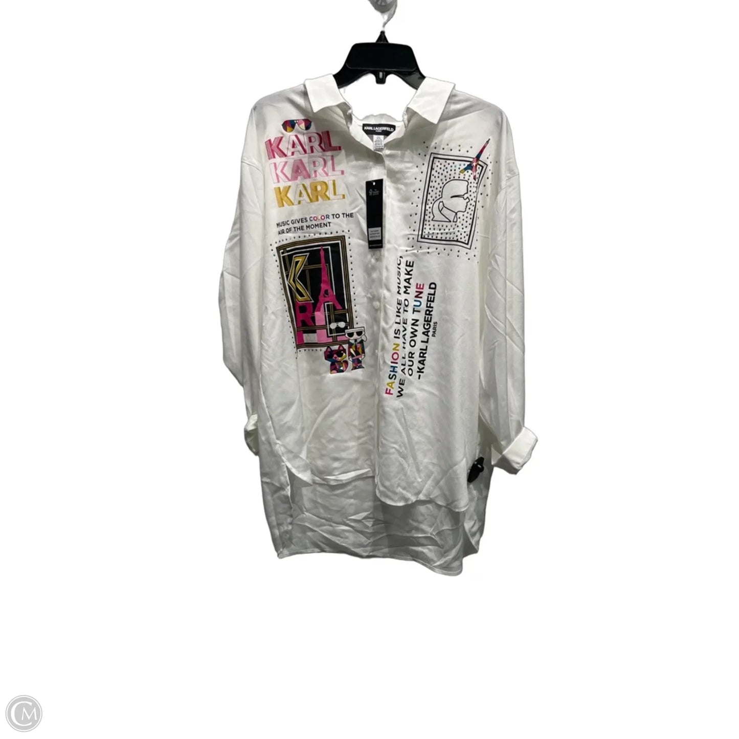 Tunic Designer By Karl Lagerfeld In Pink & White, Size: L