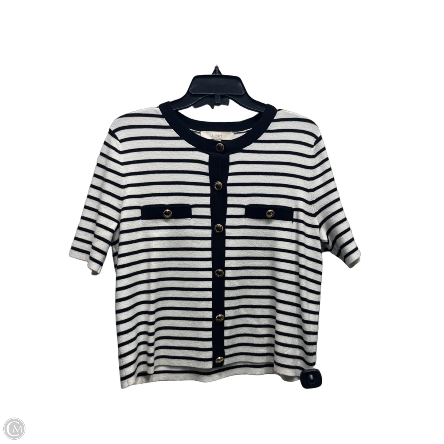 Top Short Sleeve By Loft In Black & White, Size: L