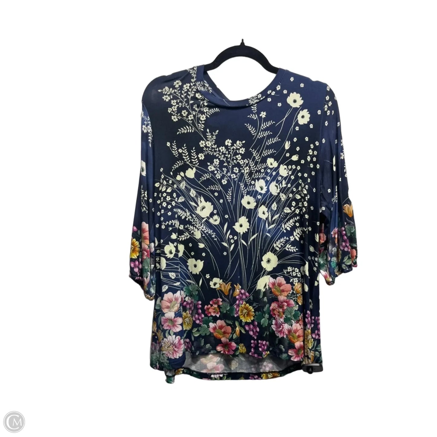Top 3/4 Sleeve By Johnny Was In Blue & Cream, Size: M
