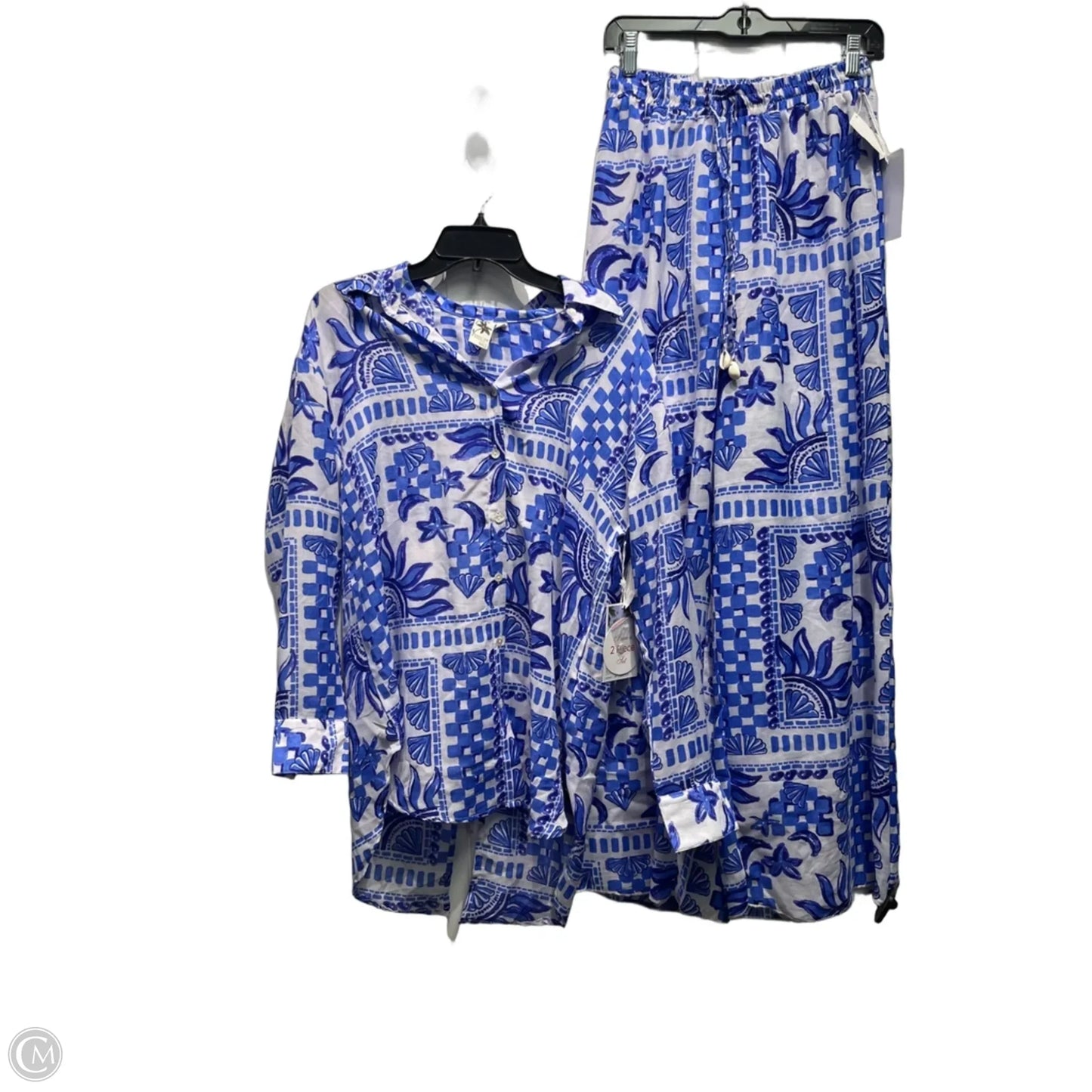Pants Set 2pc By Clothes Mentor In Blue & White, Size: S