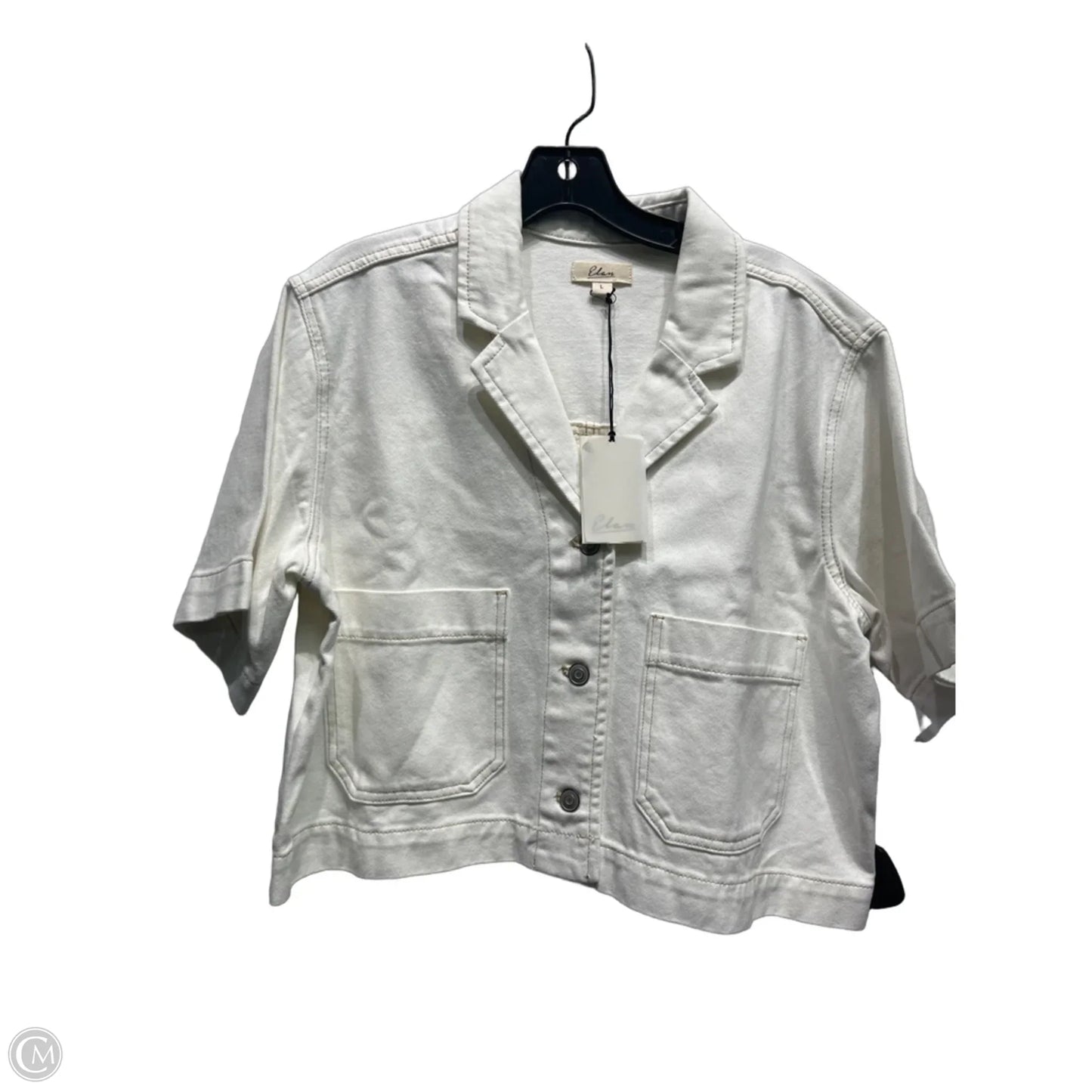 Jacket Denim By Elan In White Denim, Size: L