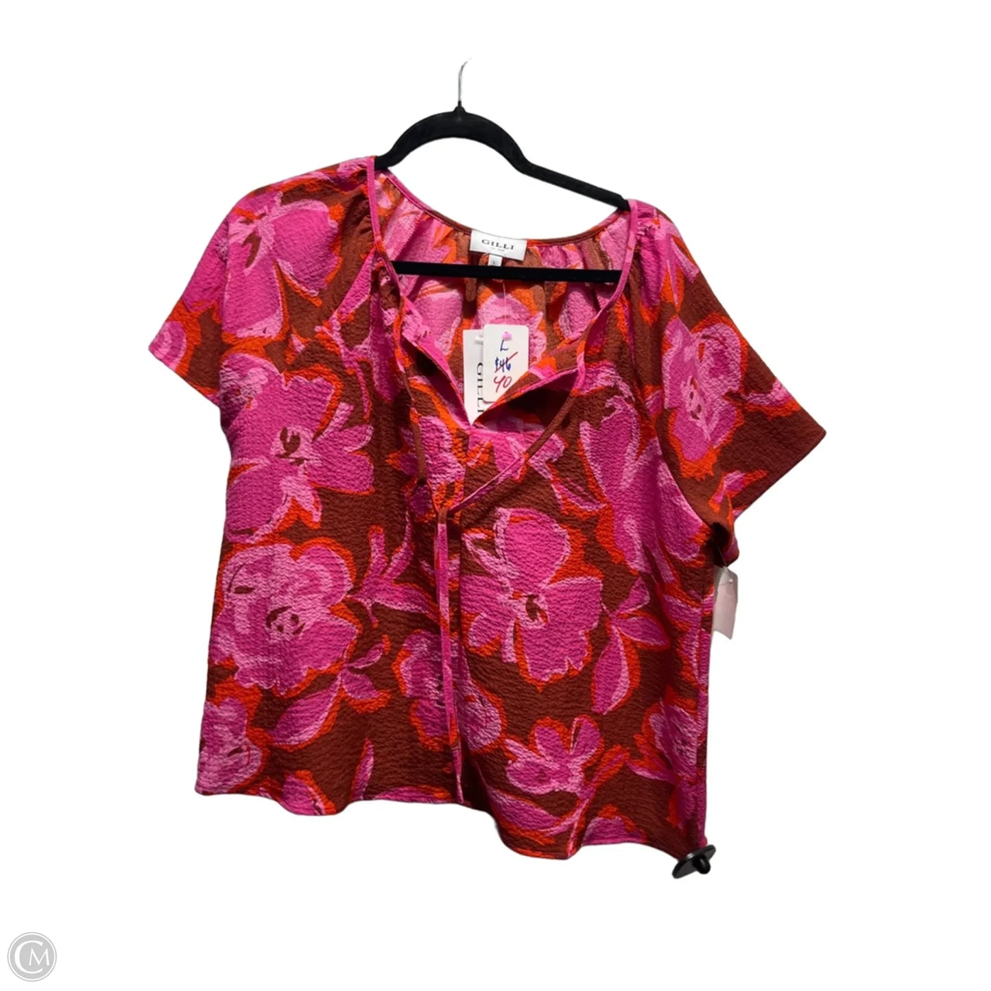 Top Short Sleeve By Gilli In Brown & Pink, Size: L