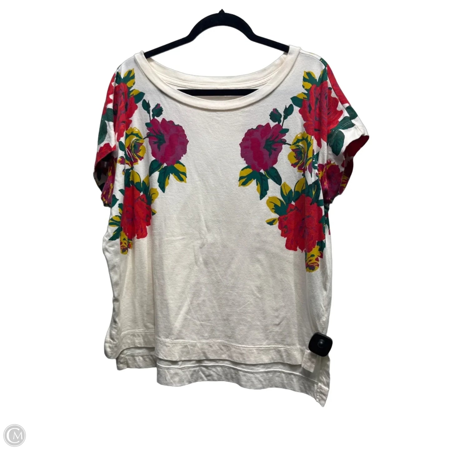 Top Short Sleeve By Anthropologie In Cream & Red, Size: M