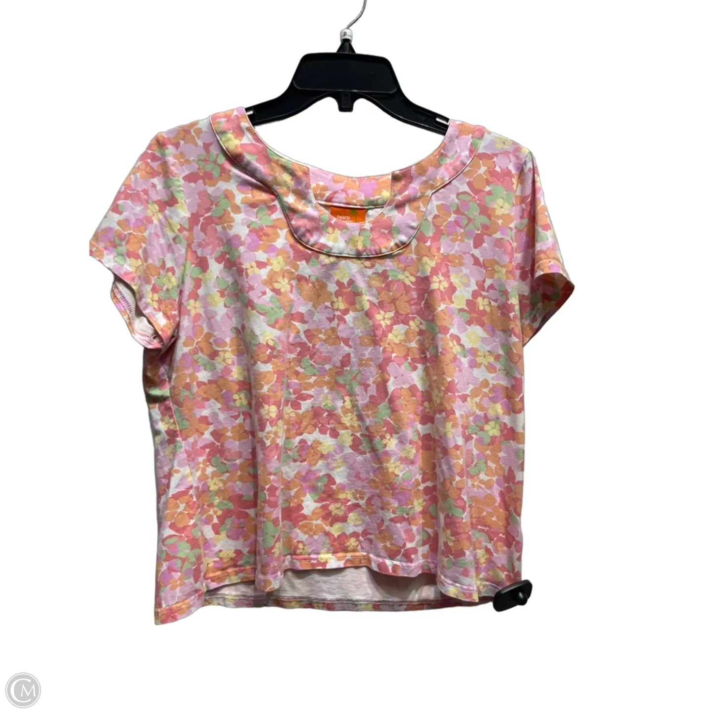 Top Short Sleeve By Hearts Of Palm In Orange & Pink, Size: Lp