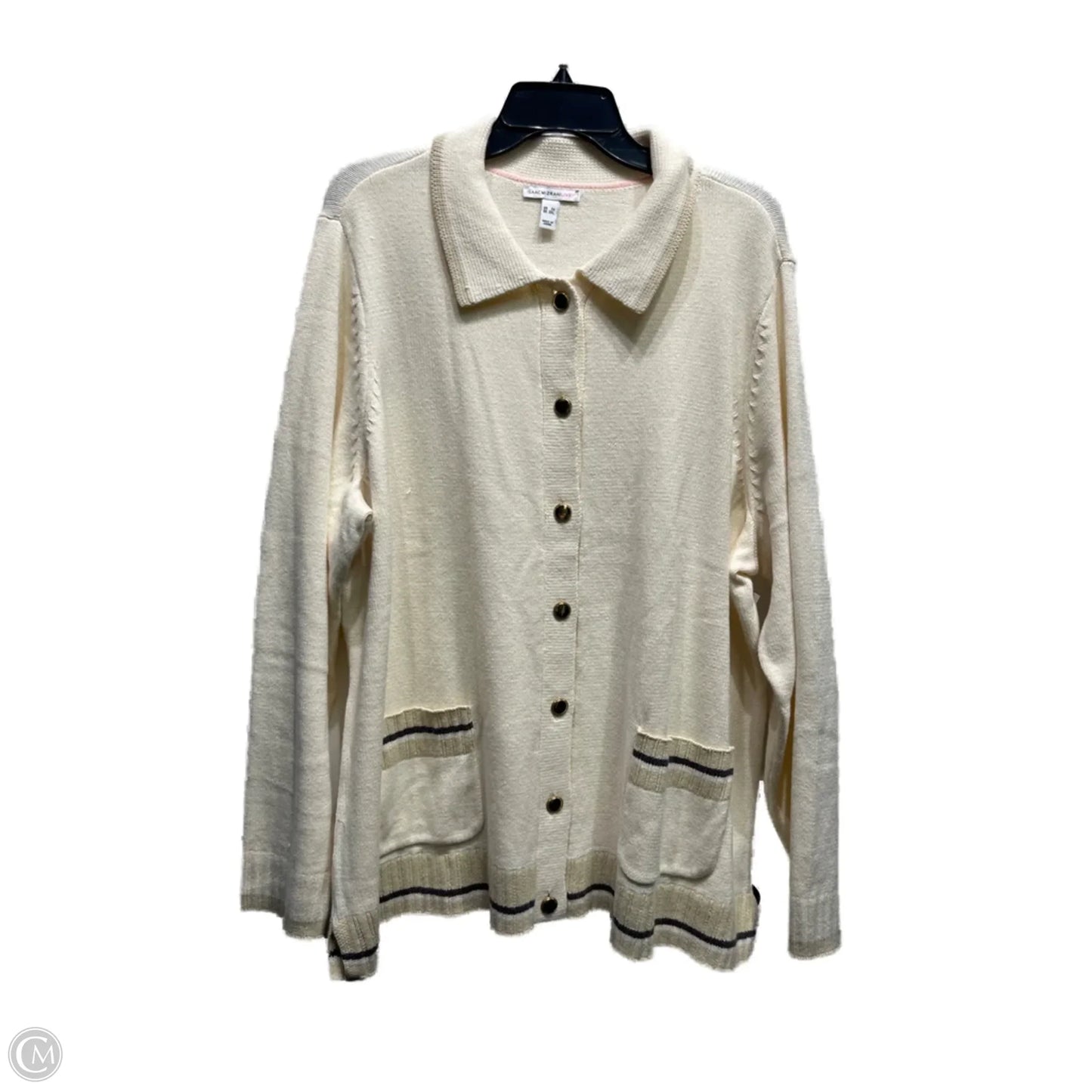Sweater Cardigan By Isaac Mizrahi Live Qvc In Cream, Size: 3x