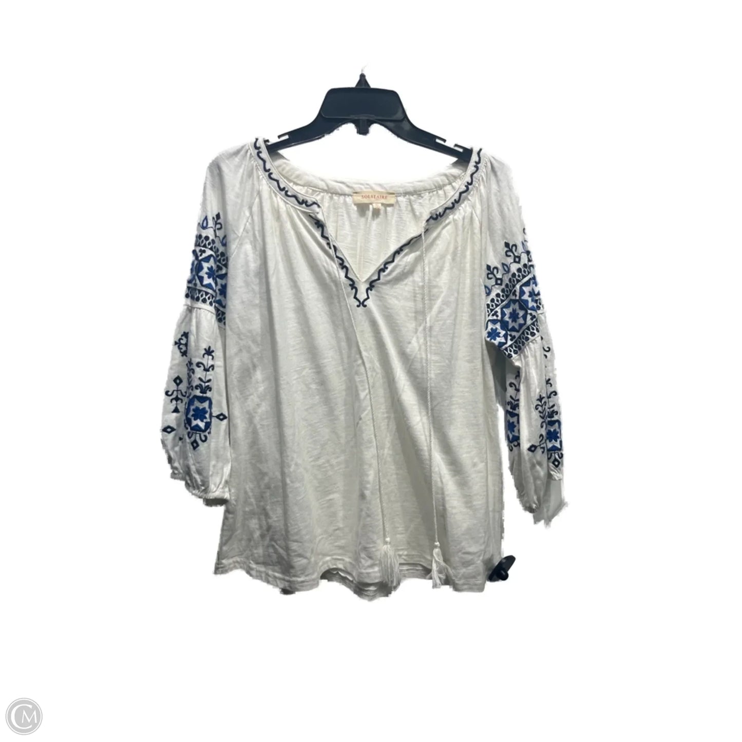 Top Long Sleeve By Solitaire In Blue & White, Size: Xl