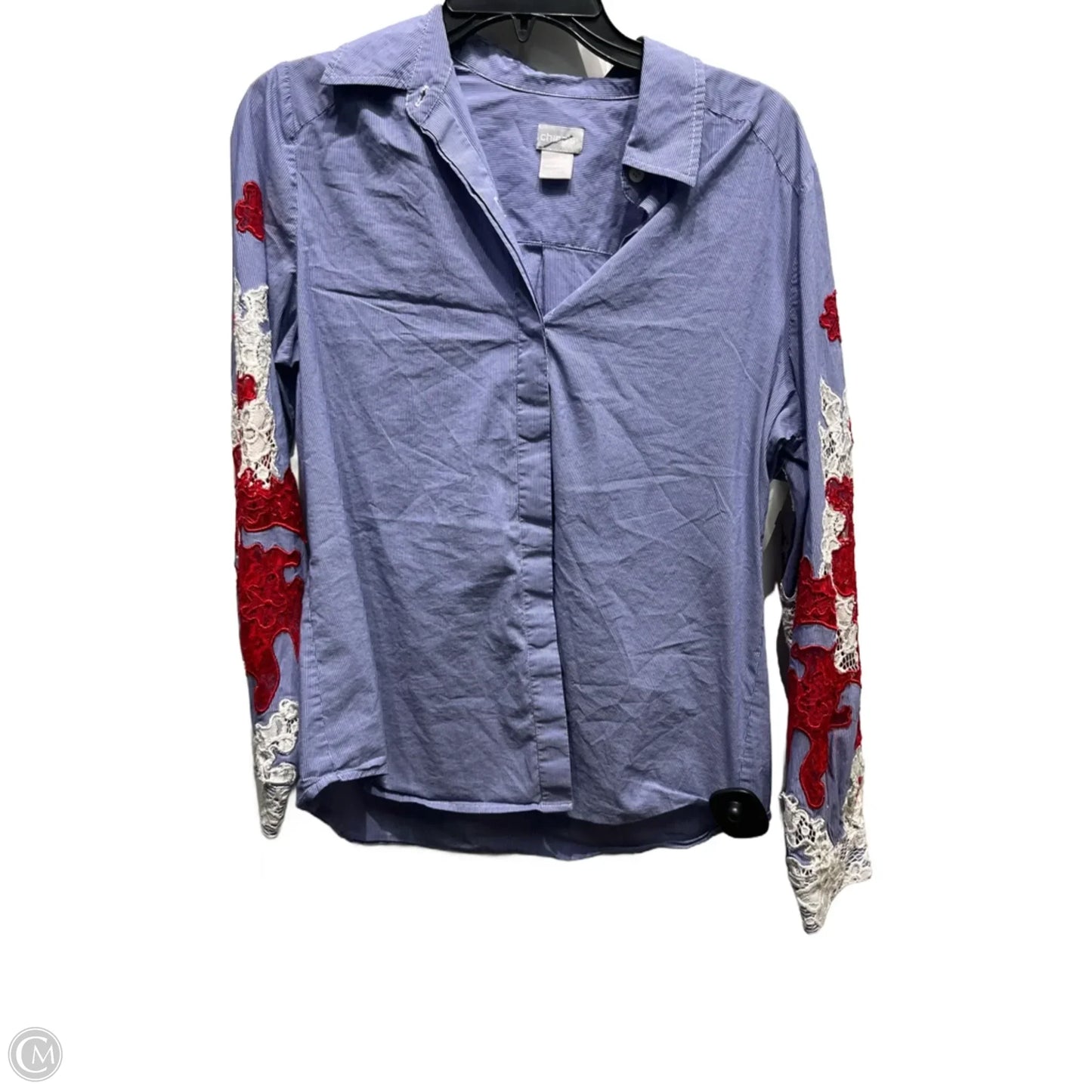 Top Long Sleeve By Chicos In Blue & Red & White, Size: M