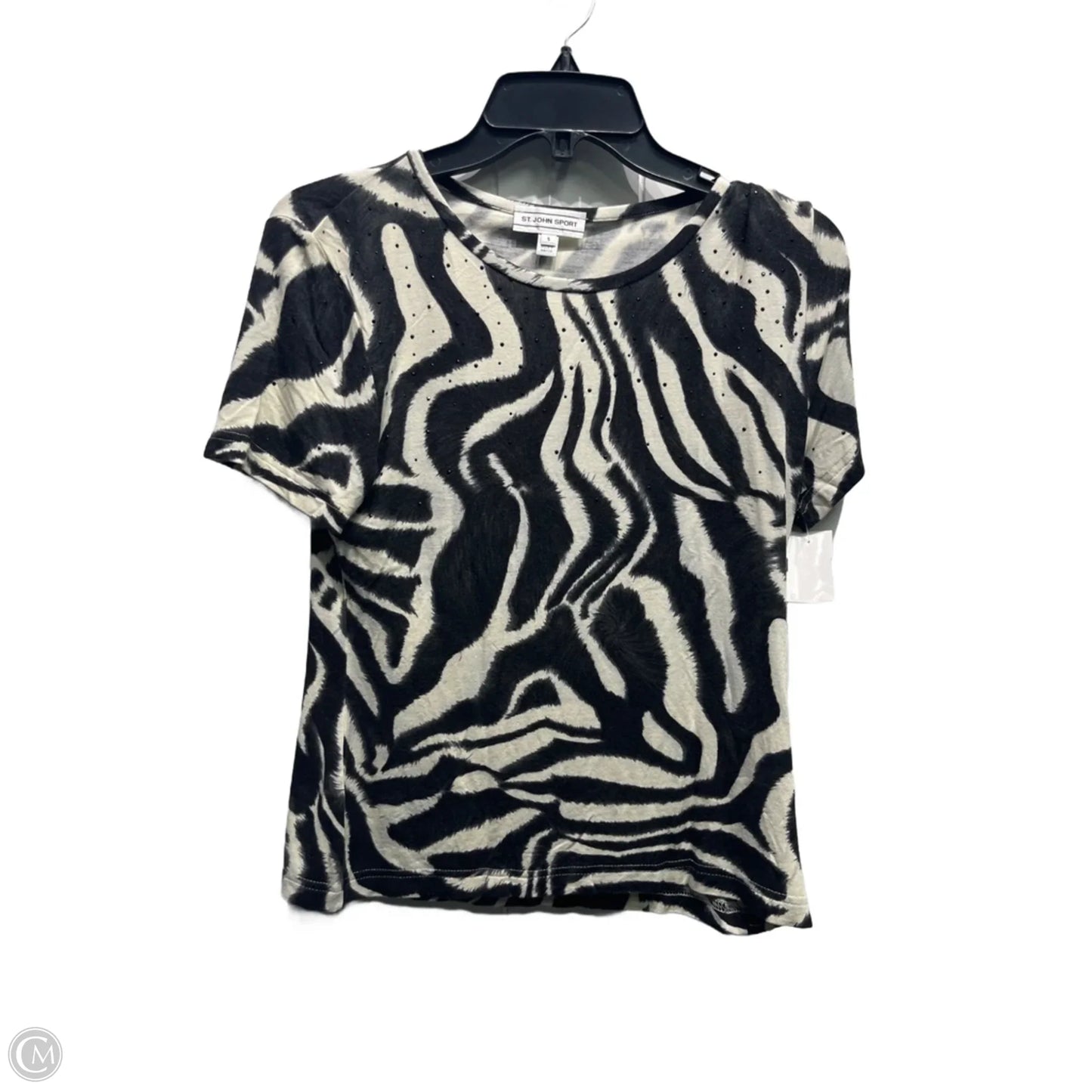 Top Short Sleeve Luxury Designer By St John Collection In Black & Cream, Size: S