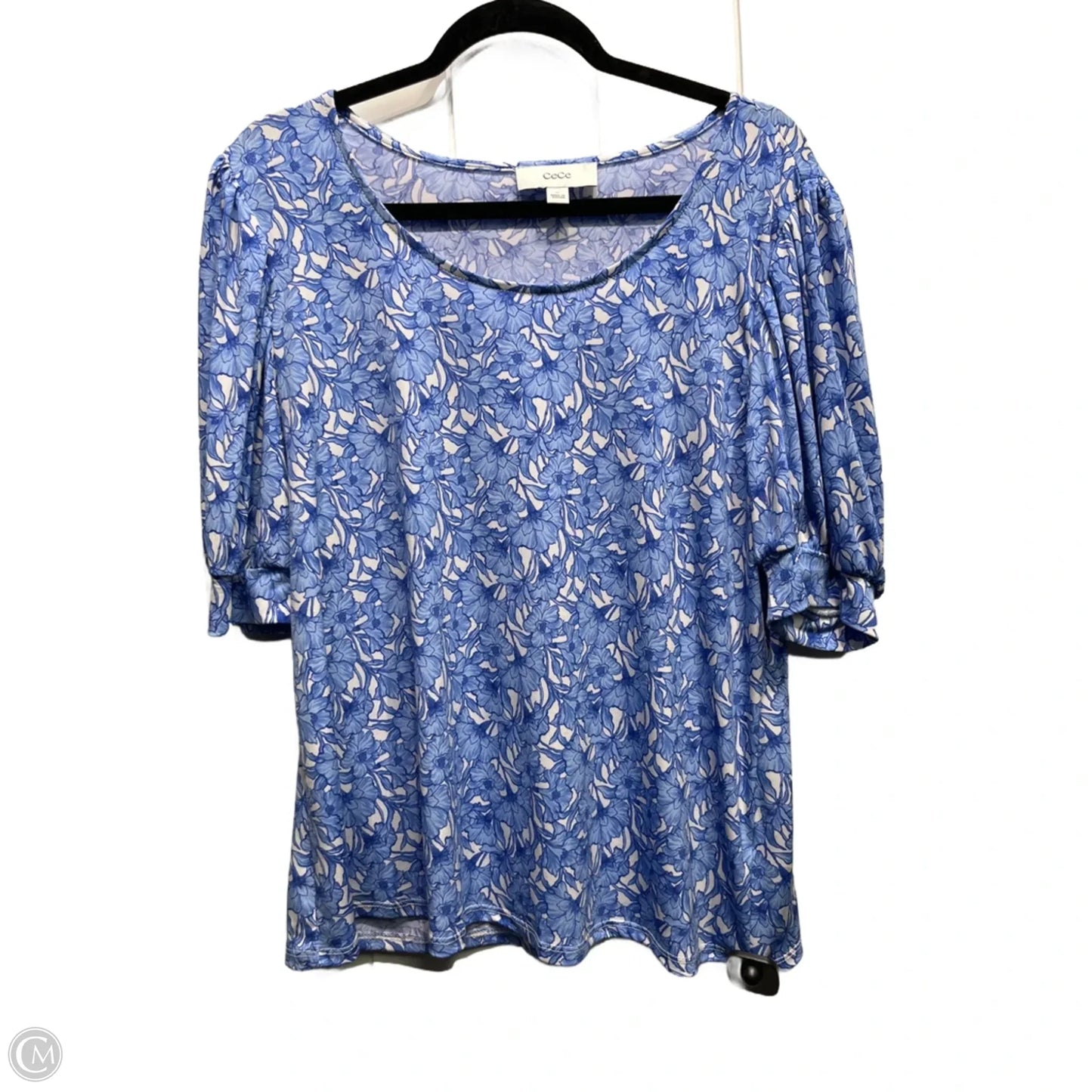 Top Short Sleeve By Cece In Blue & White, Size: Xl