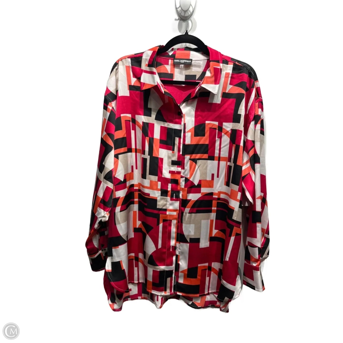 Top Long Sleeve Designer By Karl Lagerfeld In Orange & Pink, Size: Xl