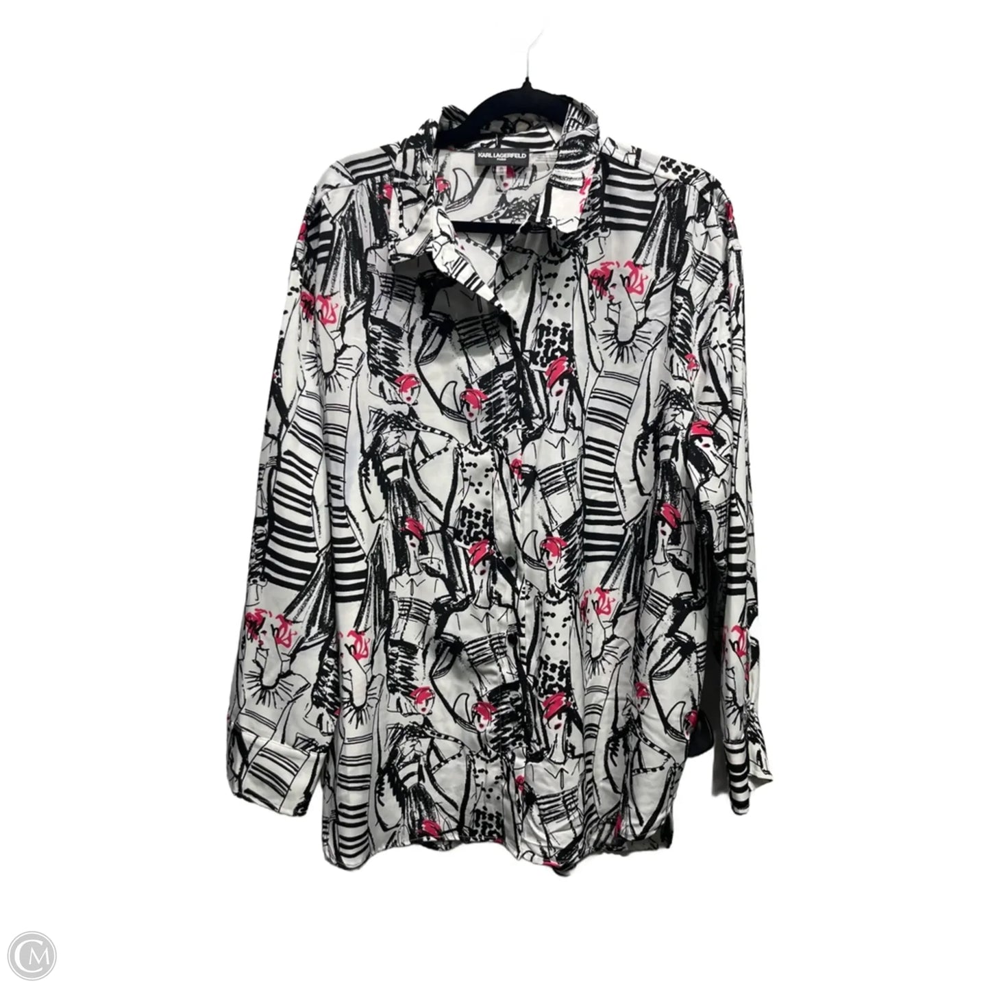 Top Long Sleeve Designer By Karl Lagerfeld In Black & Pink, Size: Xl