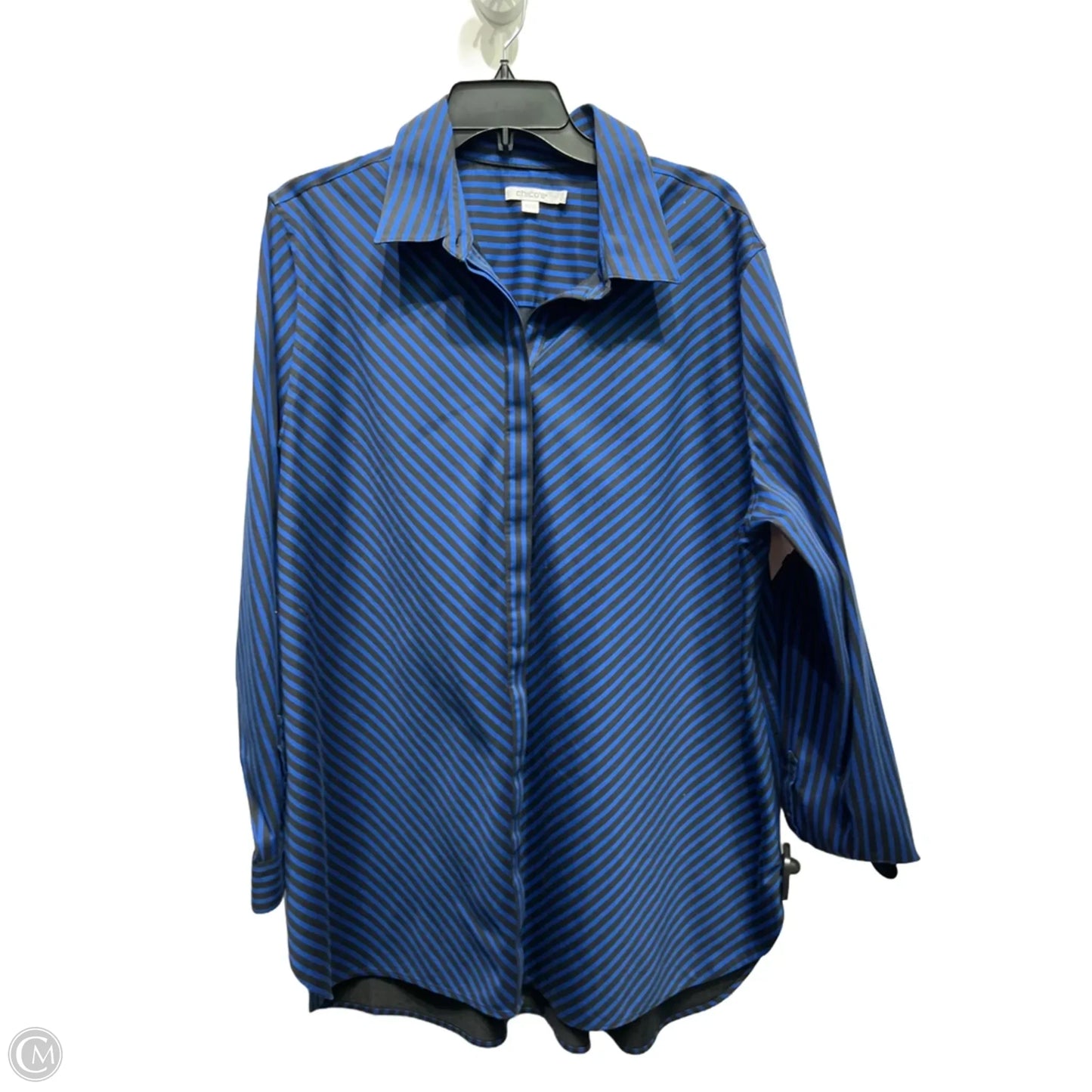 Top Long Sleeve By Chicos In Black & Blue, Size: Xl