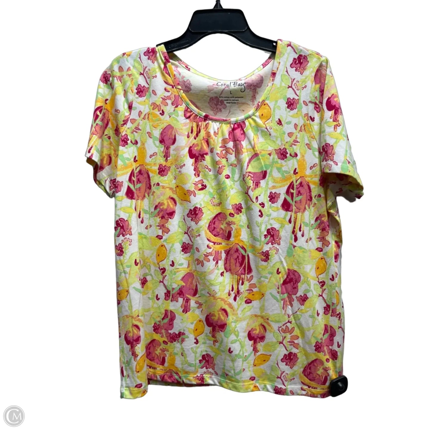 Top Short Sleeve Basic By Coral Bay In Green & Pink, Size: L