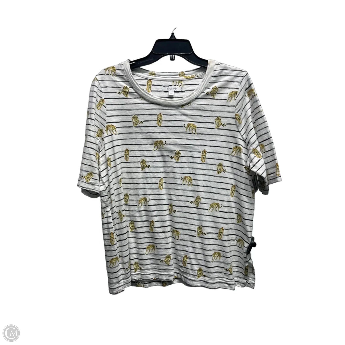 Top Short Sleeve By Chicos In Tan & White, Size: L