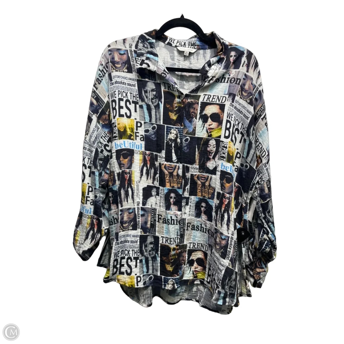 Top Long Sleeve By John Mark In Black & Blue, Size: M