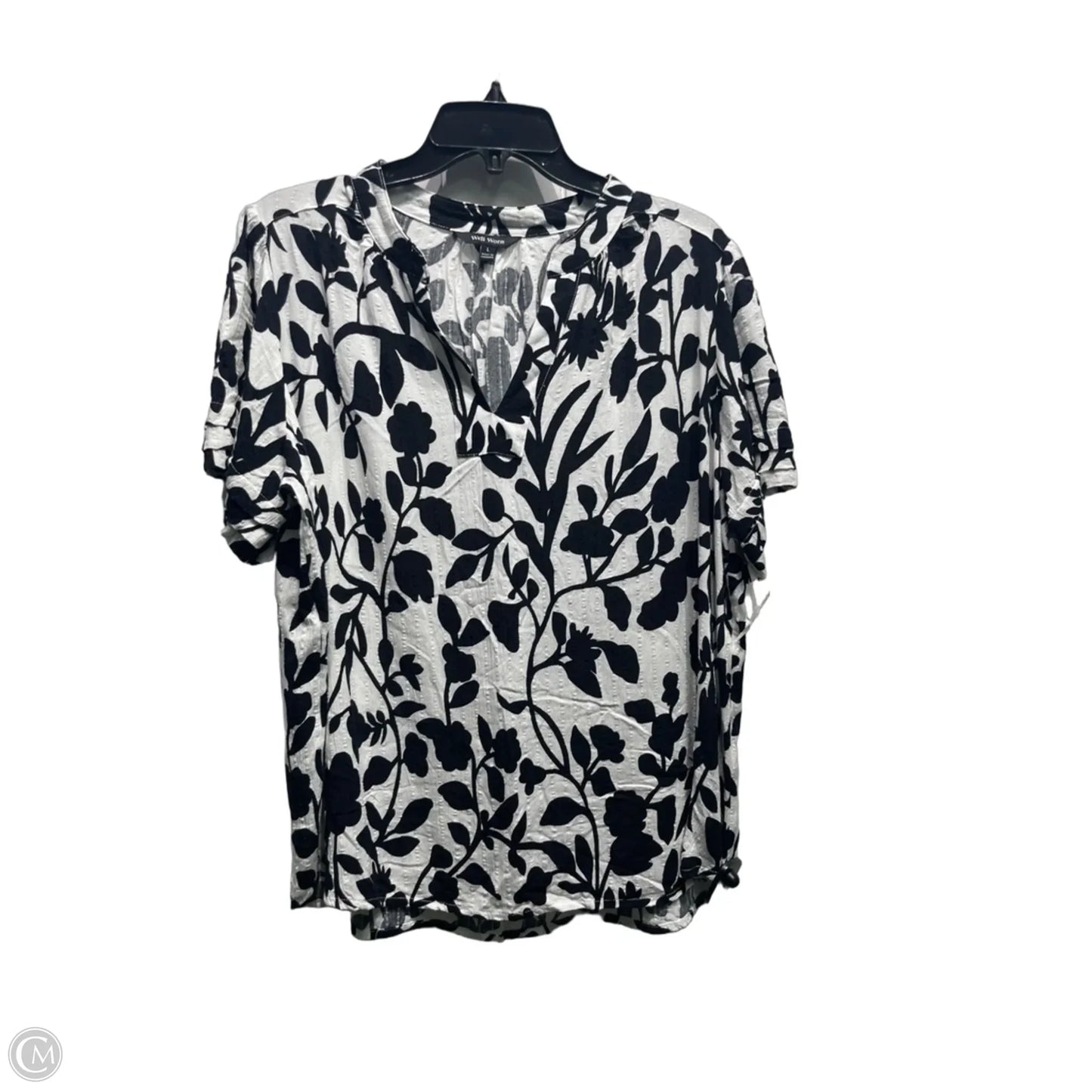 Top Short Sleeve By Well Worn In Black & White, Size: L