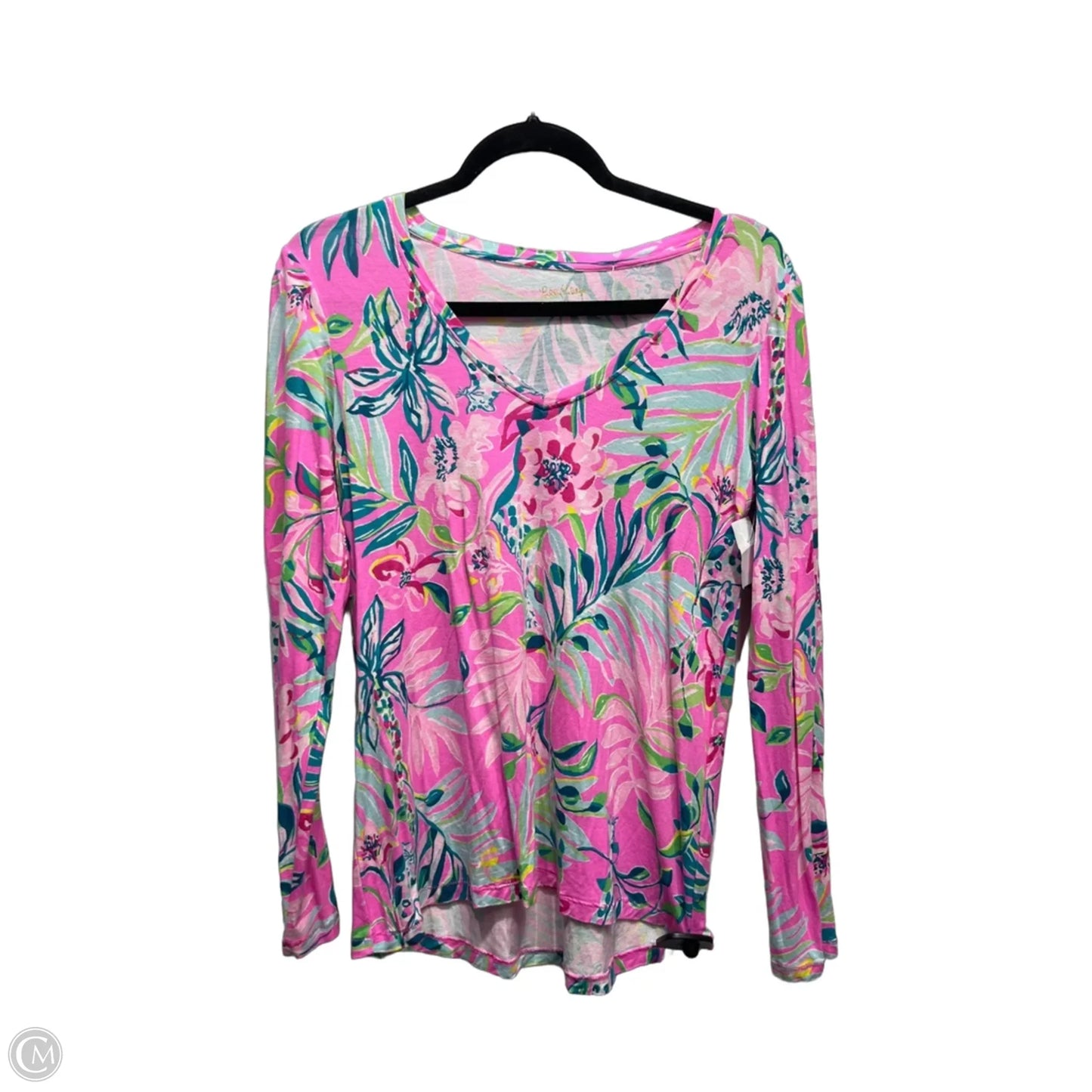 Top Long Sleeve Designer By Lilly Pulitzer In Green & Pink, Size: S