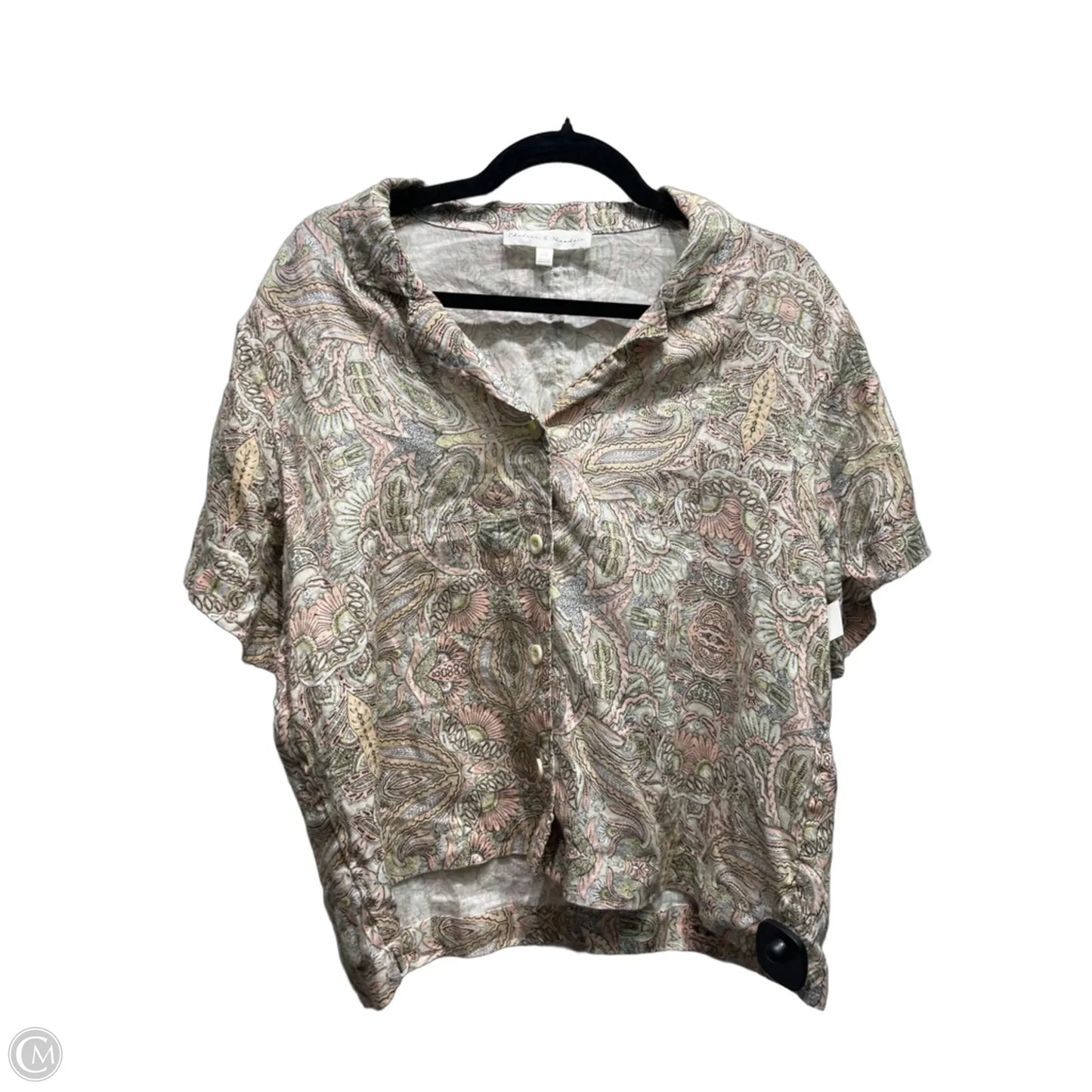 Top Short Sleeve By Chelsea And Theodore In Green & Orange, Size: L