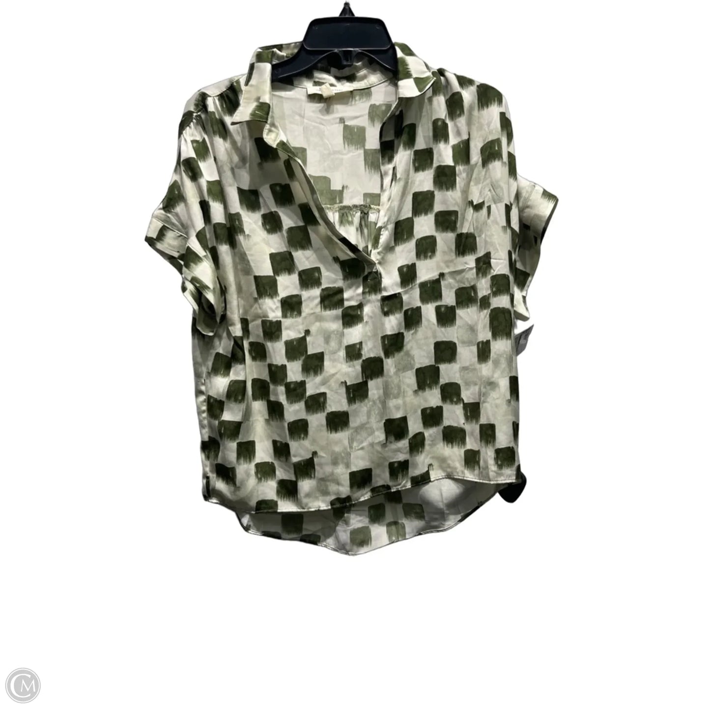 Top Short Sleeve By Grade & Gather In Green & White, Size: L