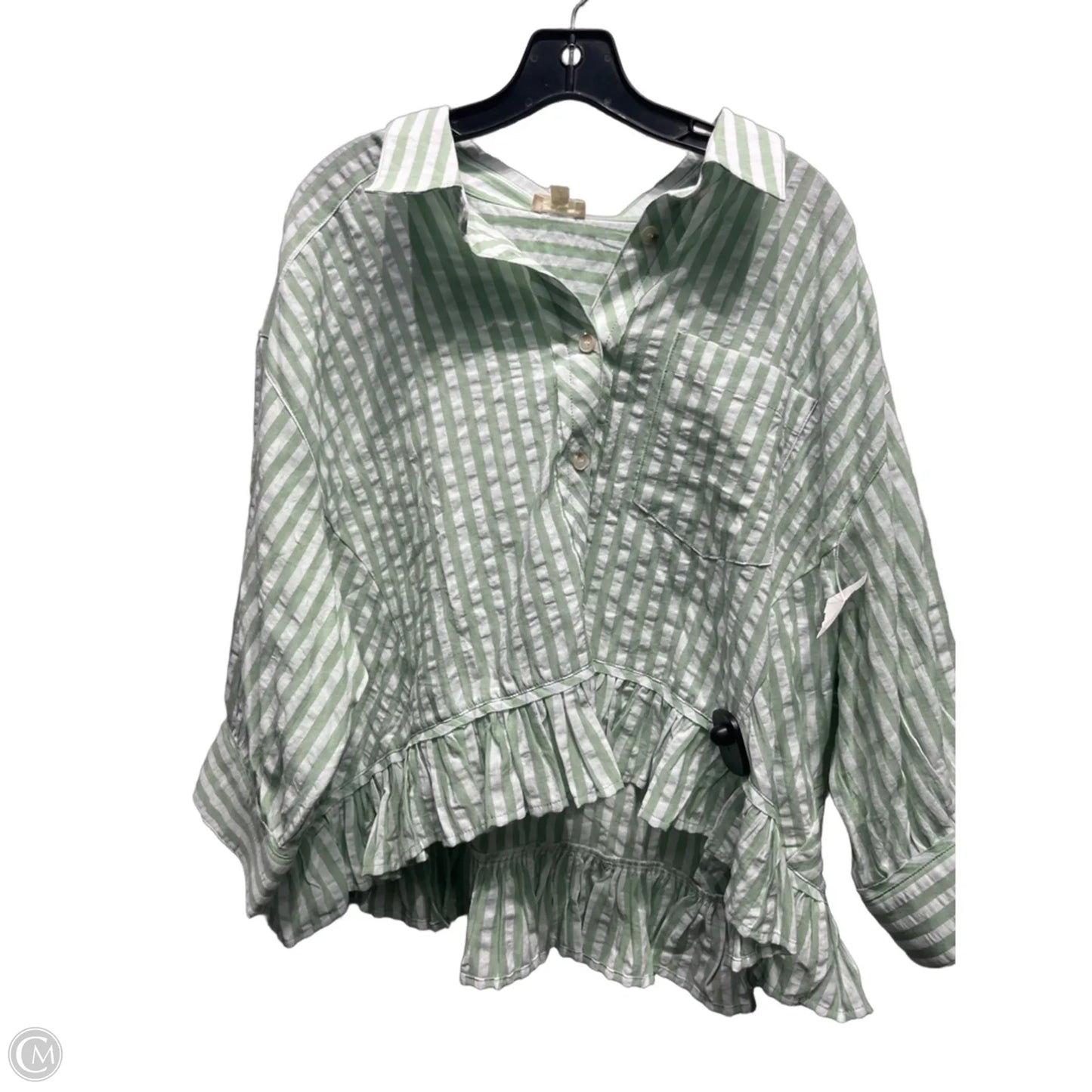 Top Long Sleeve By Hem & Thread In Green & White, Size: L
