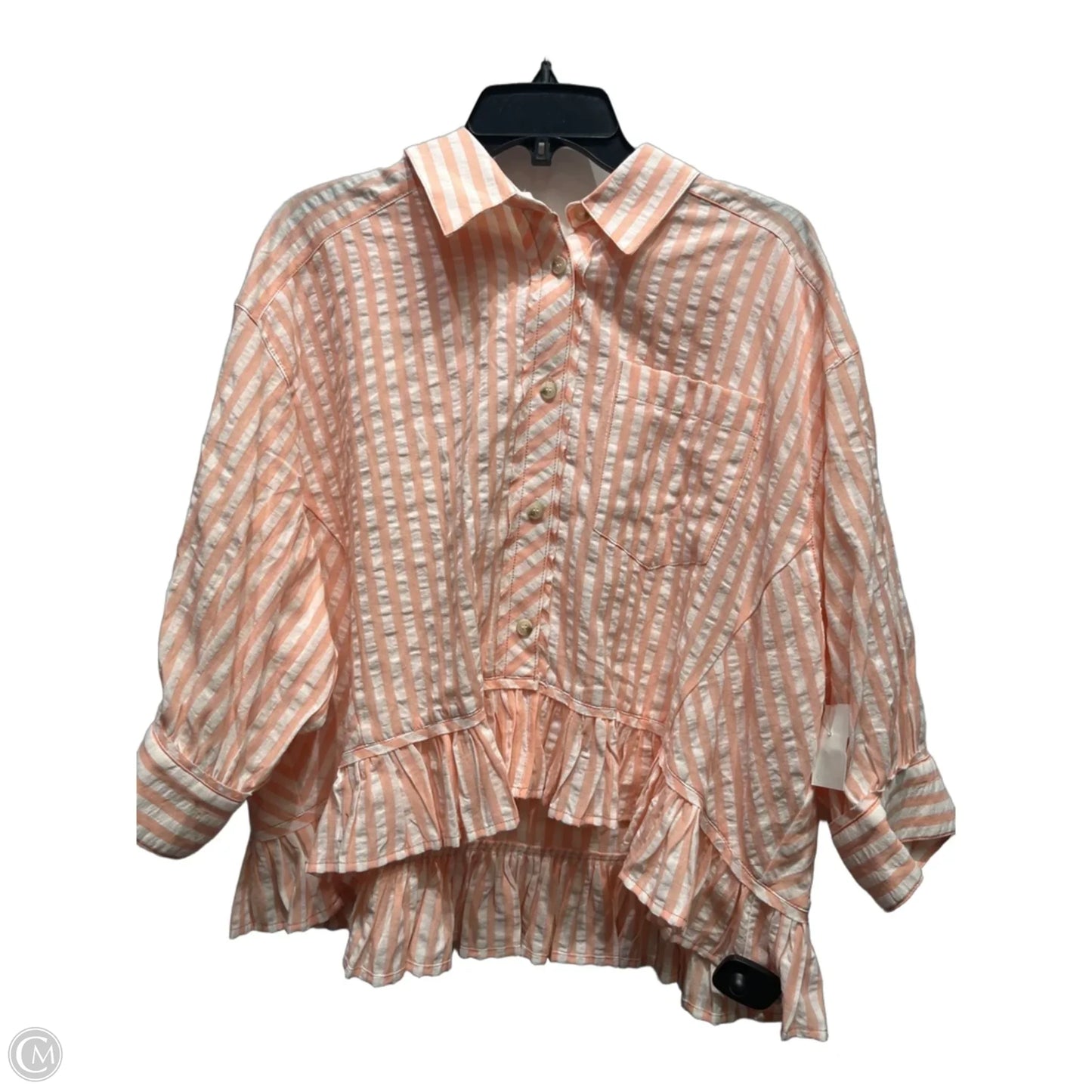 Top Long Sleeve By Hem & Thread In Orange & White, Size: L
