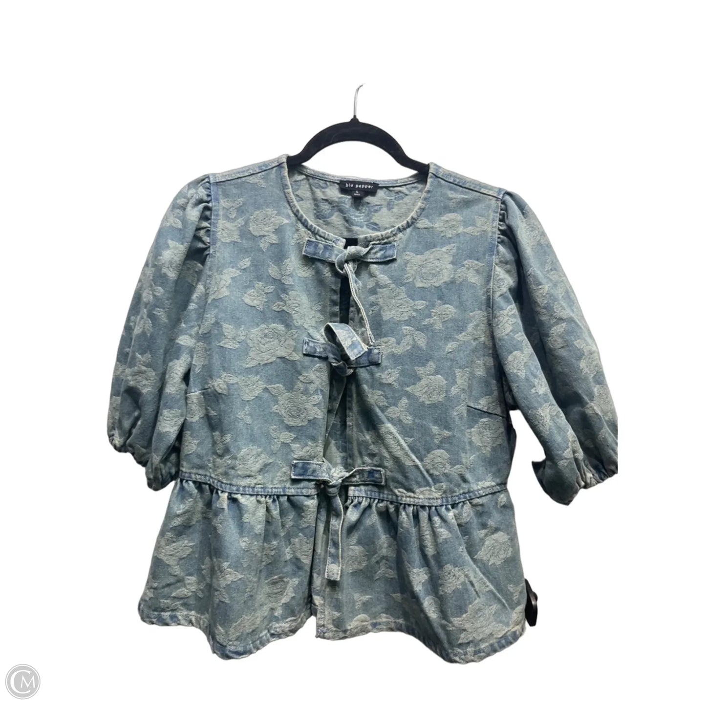 Top Short Sleeve By Blu Pepper In Blue Denim, Size: L