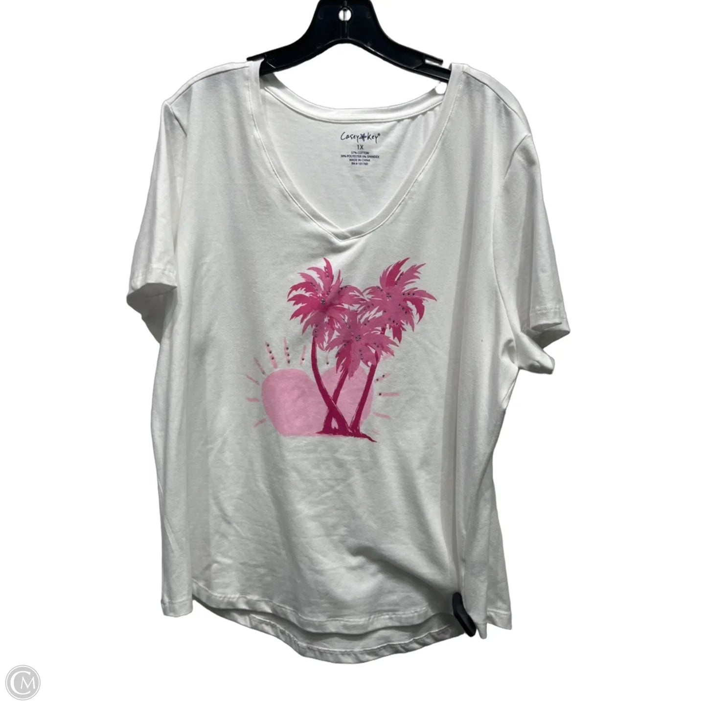 Top Short Sleeve By casey key In Pink & White, Size: 1x
