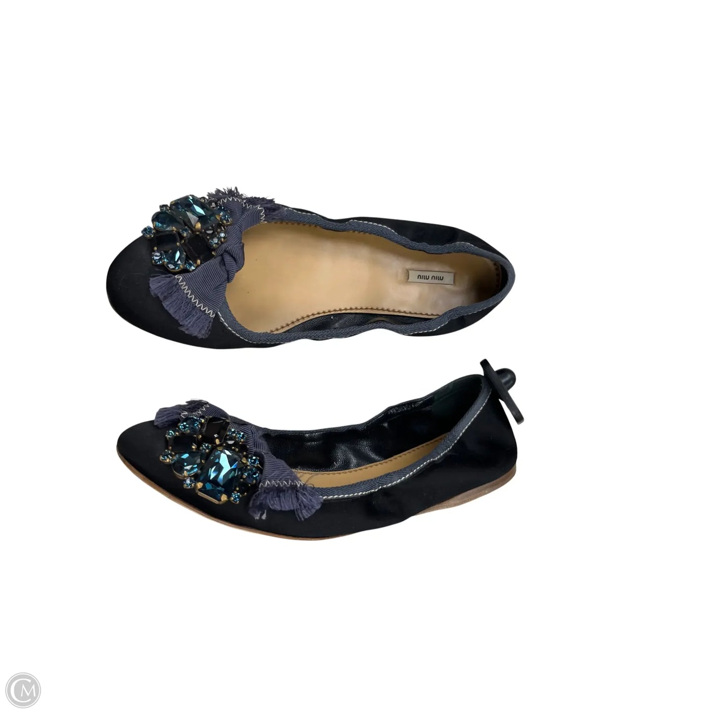 Shoes Luxury Designer By Miu Miu In Black & Blue, Size: 8.5