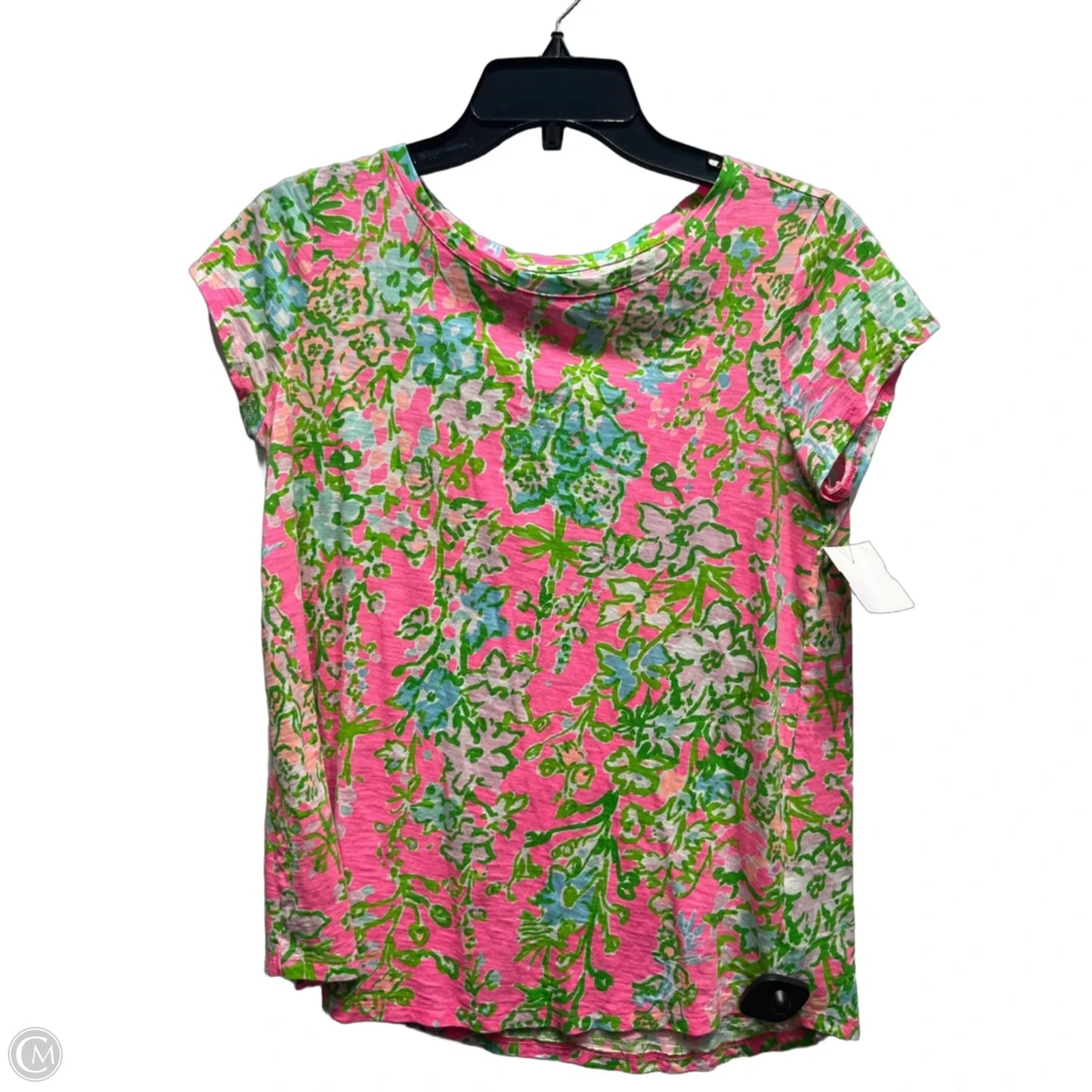 Top Short Sleeve Designer By Lilly Pulitzer In Green & Pink, Size: S