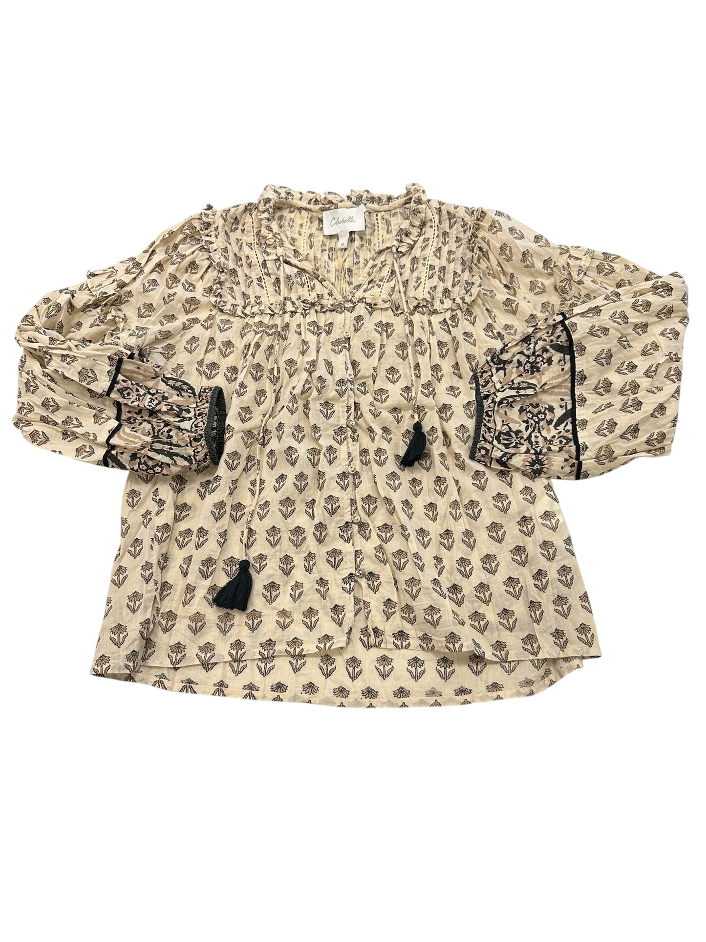 Blouse Ls By Cleobella In Brown & Cream, Size:M